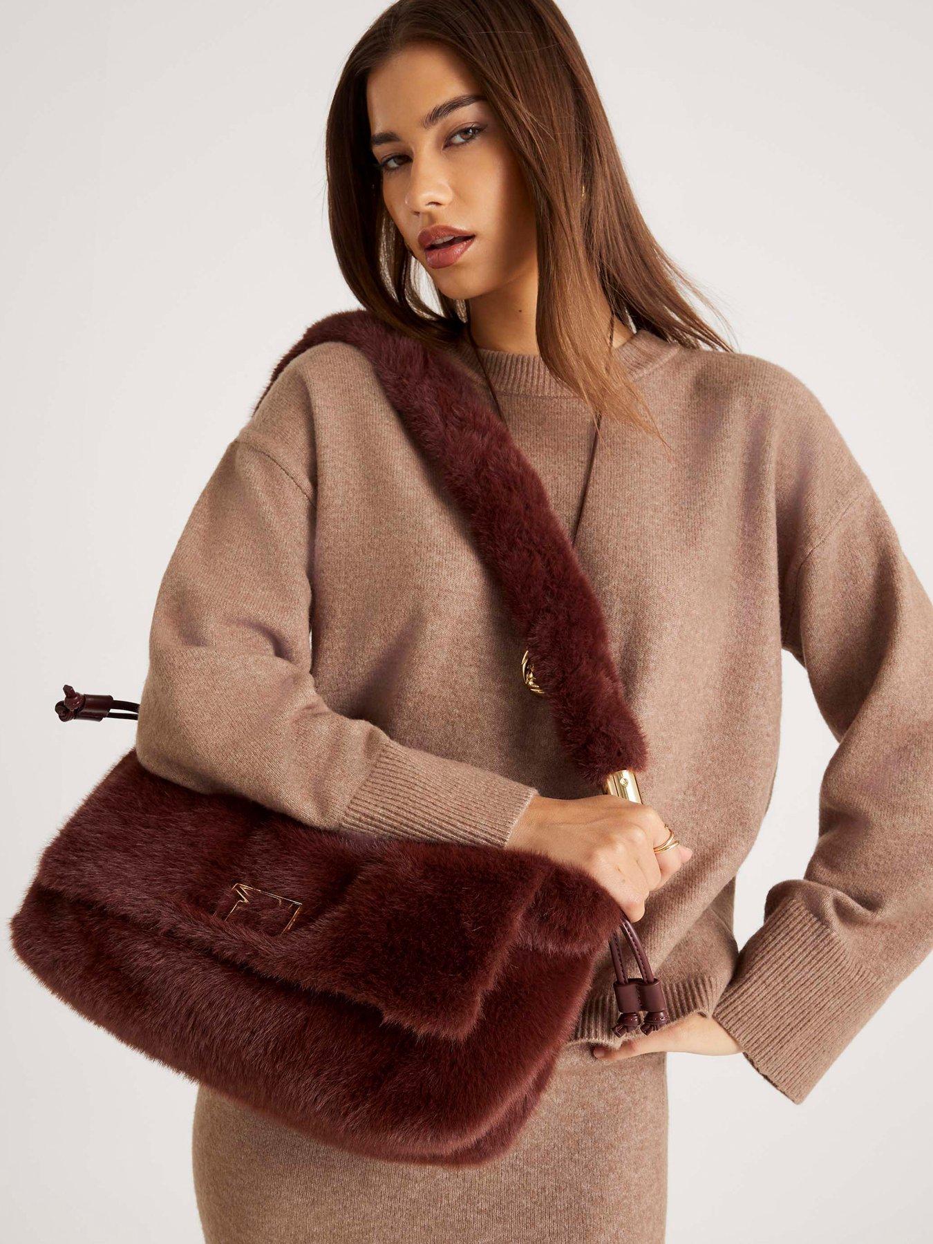 River Island Faux Fur Shoulder Bag - Brown