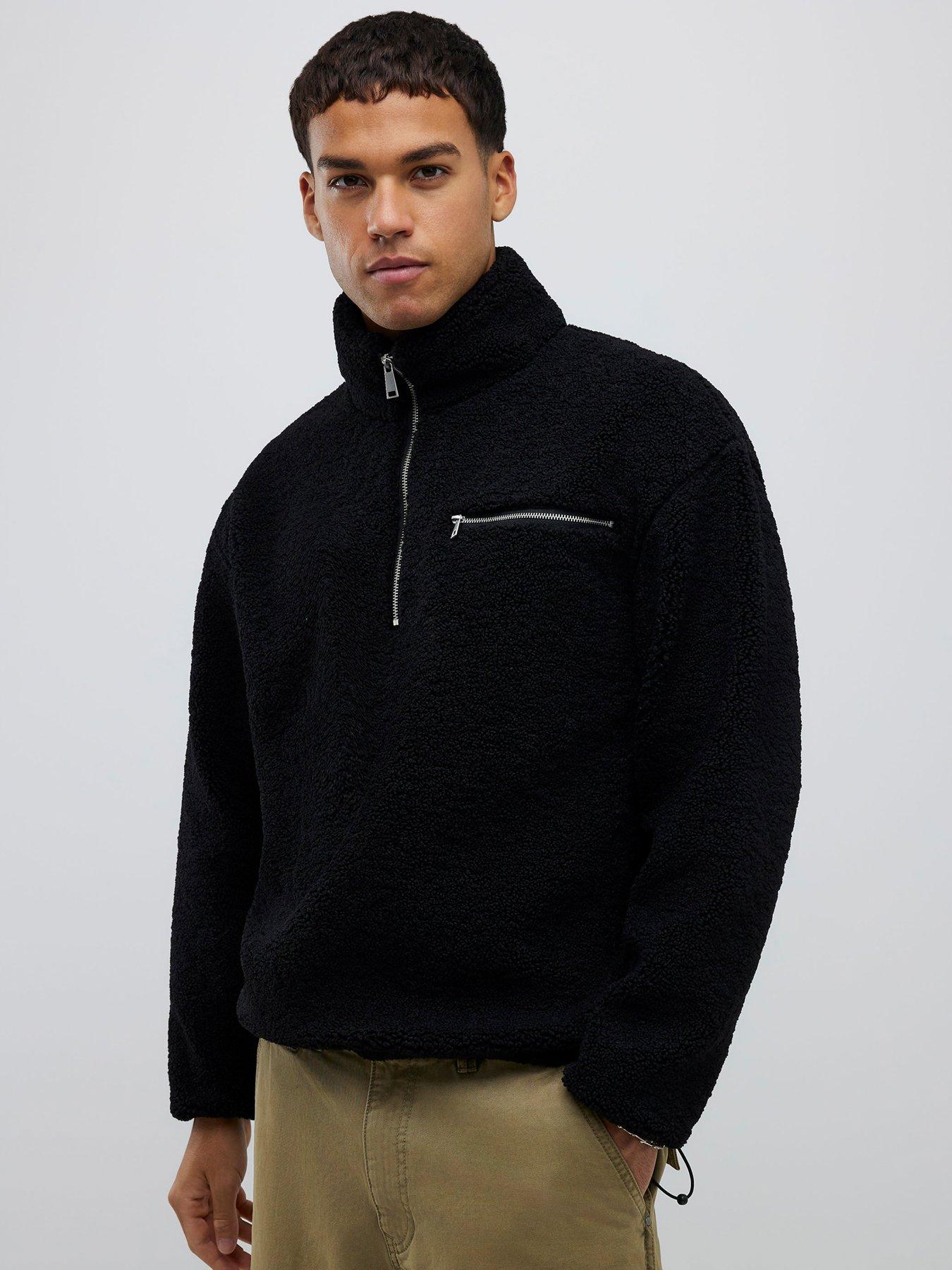 River Island Oversized Half Zip Fleece Sweatshirt - Black