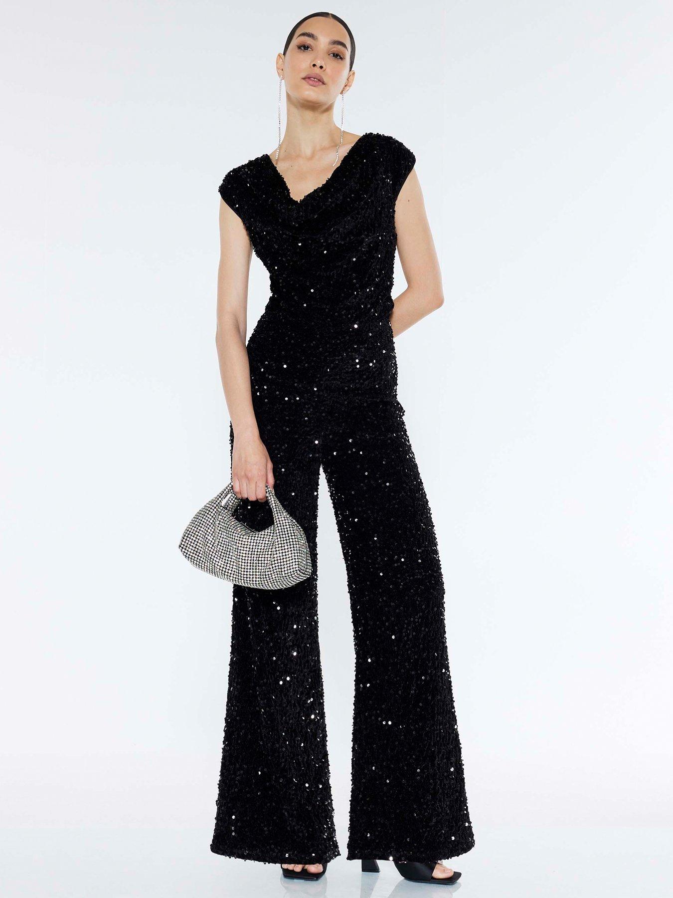 River Island Sequin Cowl Neck Jumpsuit - Black