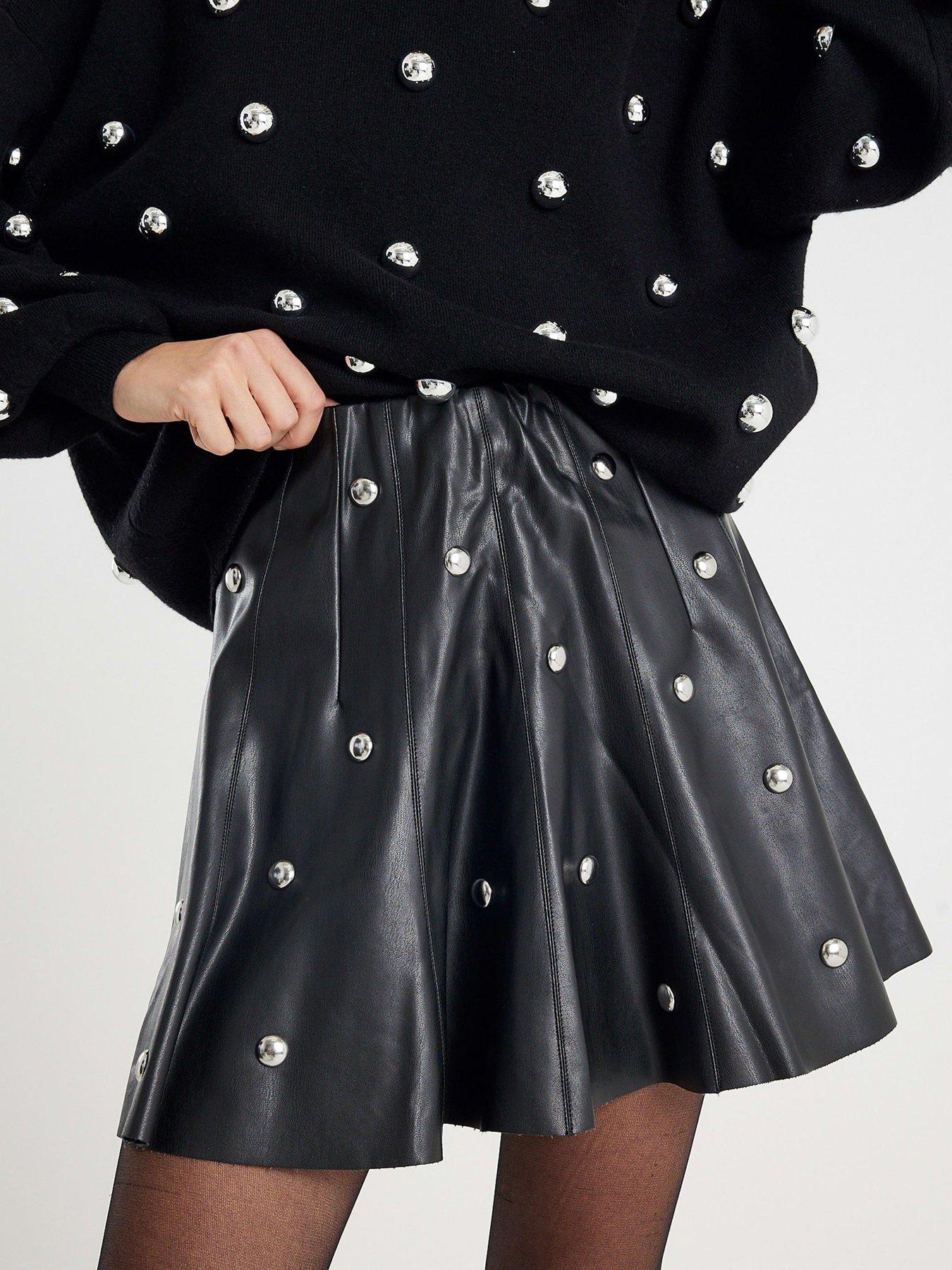 River Island Faux Leather Studded Mini Skirt - Black