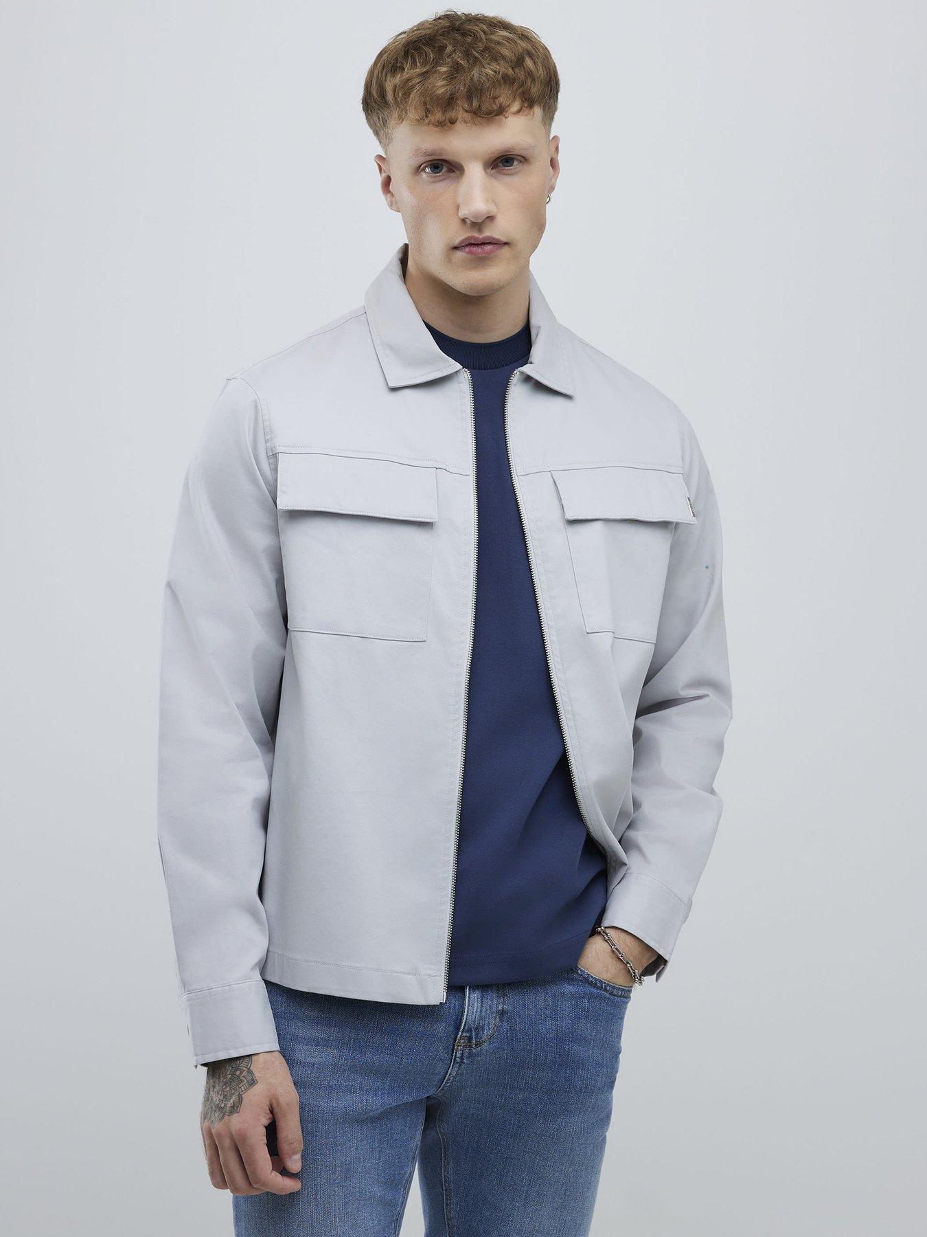 River Island Regular Fit Zipper Overshirt - Grey