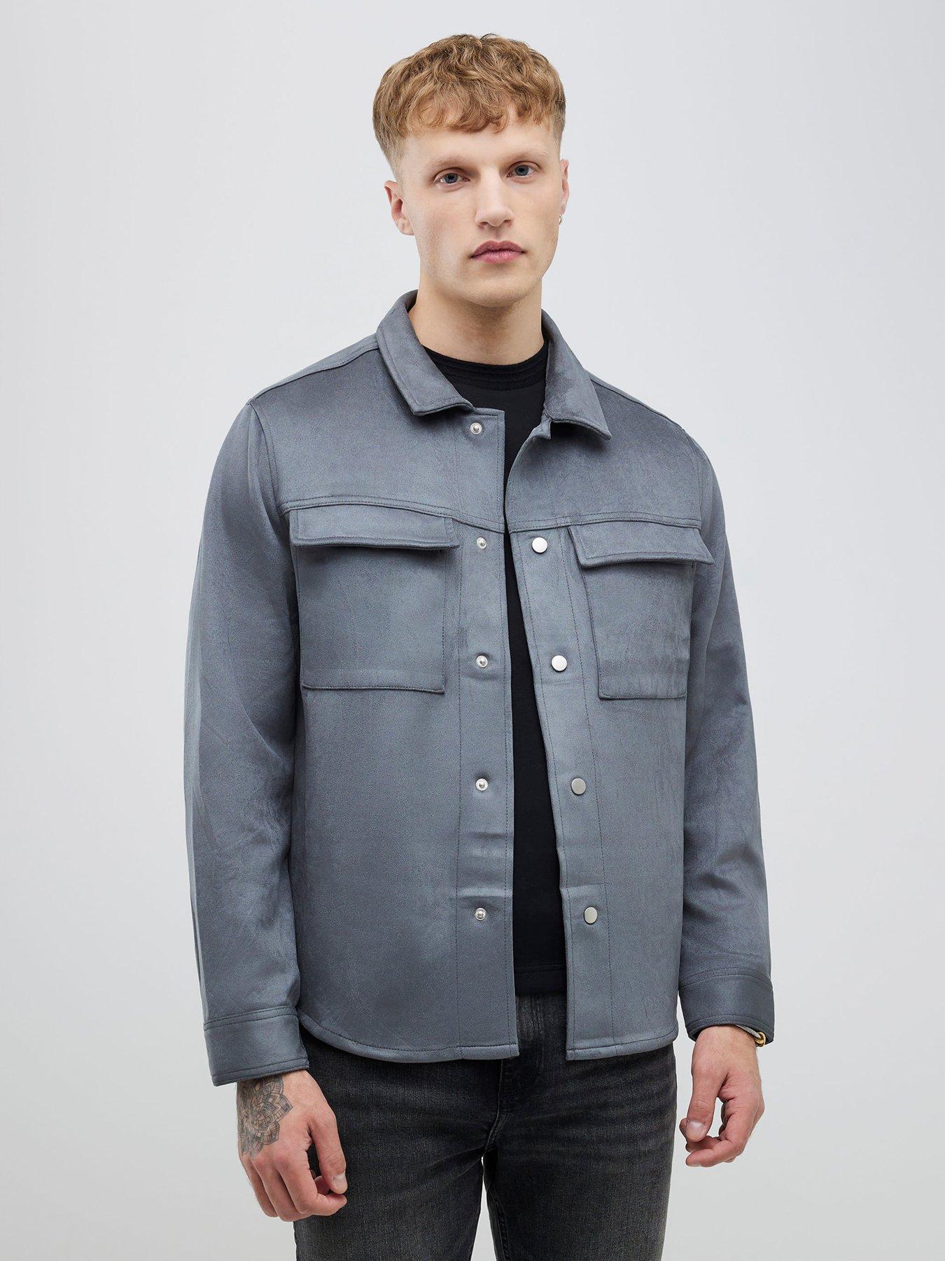 River Island Regular Fit Faux Suede Overshirt - Grey