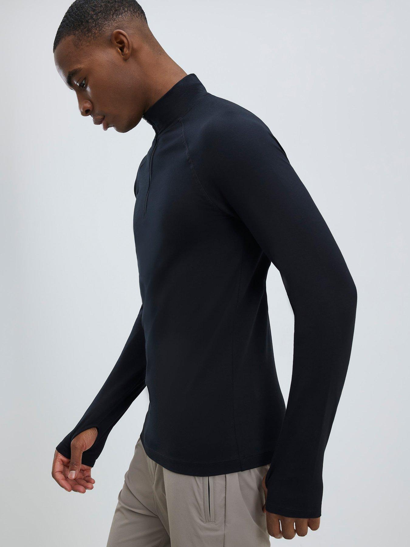 River Island Quarter Zip Funnel Sweatshirt - Black