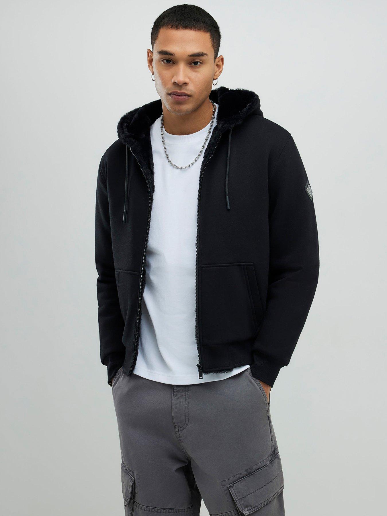 River Island Regular Fit Faux Fur Lined Hoodie - Black
