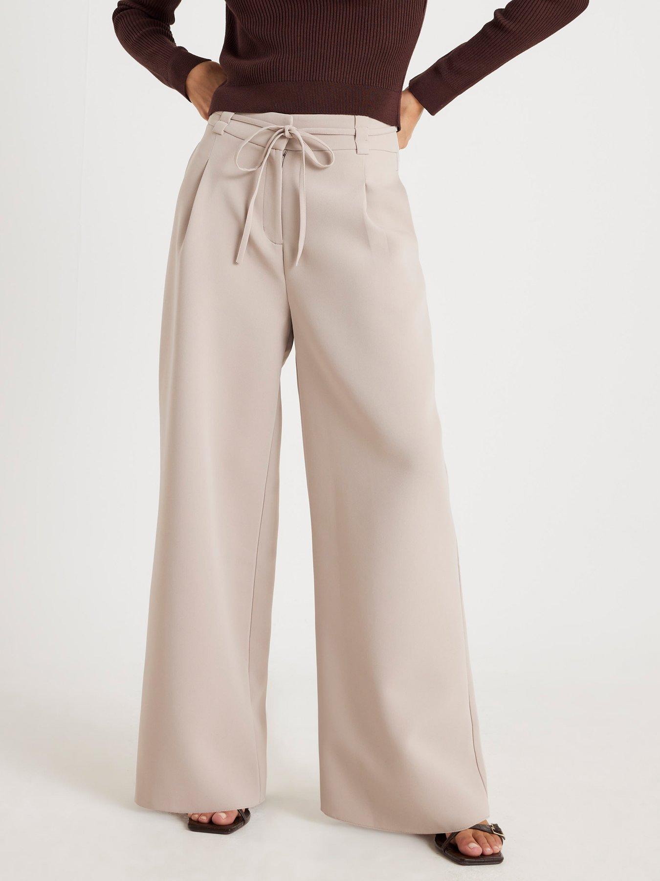 River Island Tie Waist Wide Leg Trousers - Beige