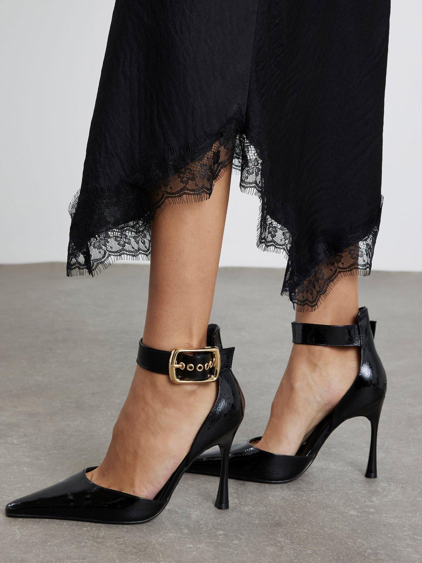 River Island Buckle Ankle Strap Court Heels - Black