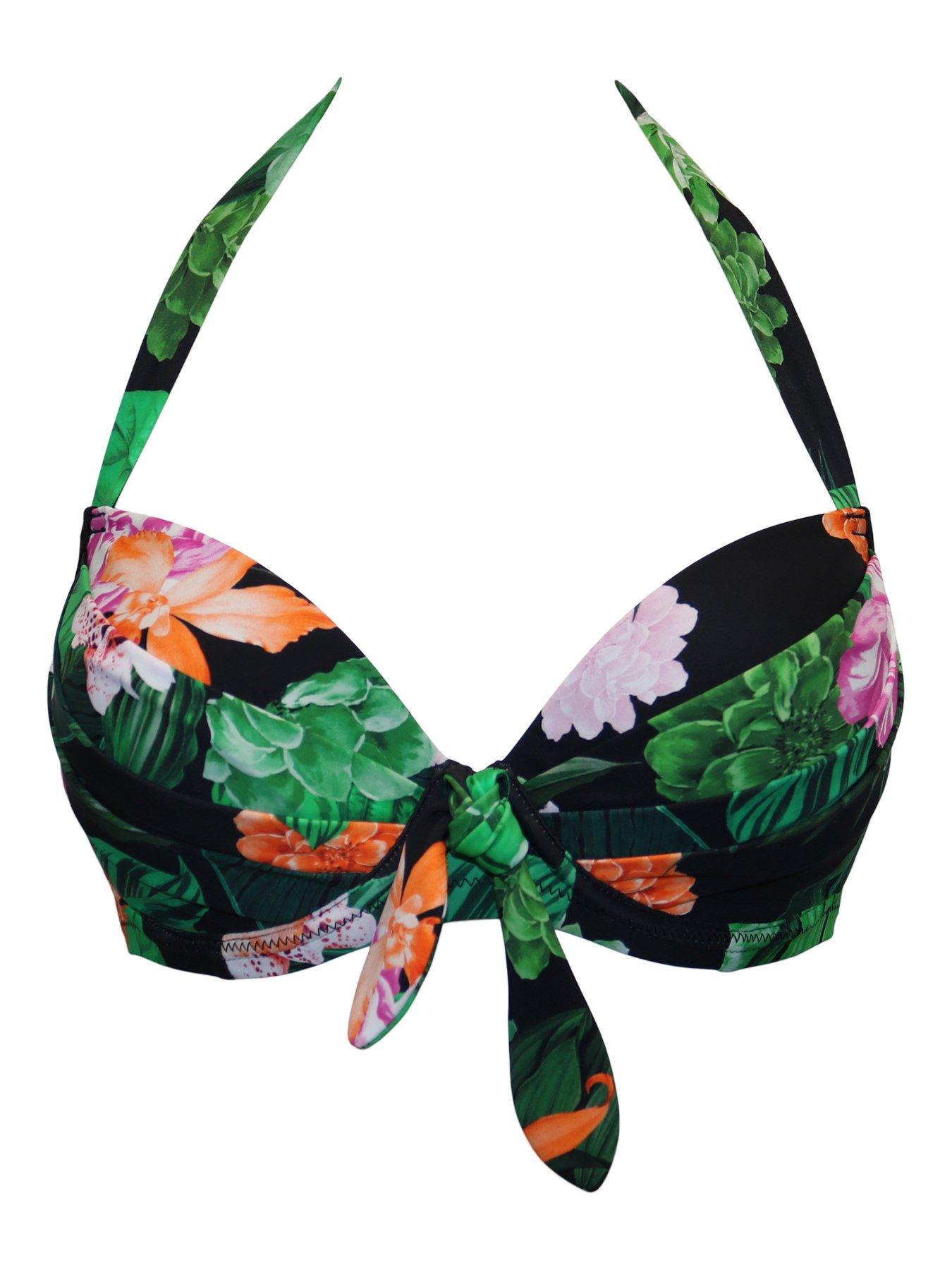 Image 3 of 4 of Pour Moi Palermo Underwired Padded Halter Bikini Top - Black Tropical