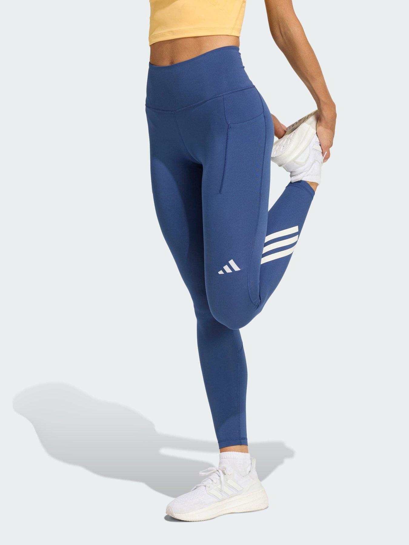 adidas adi365 Climacool 3 Stripes Running Full Length Leggings, Blue, Size Xs, Inside Leg Regular, Women