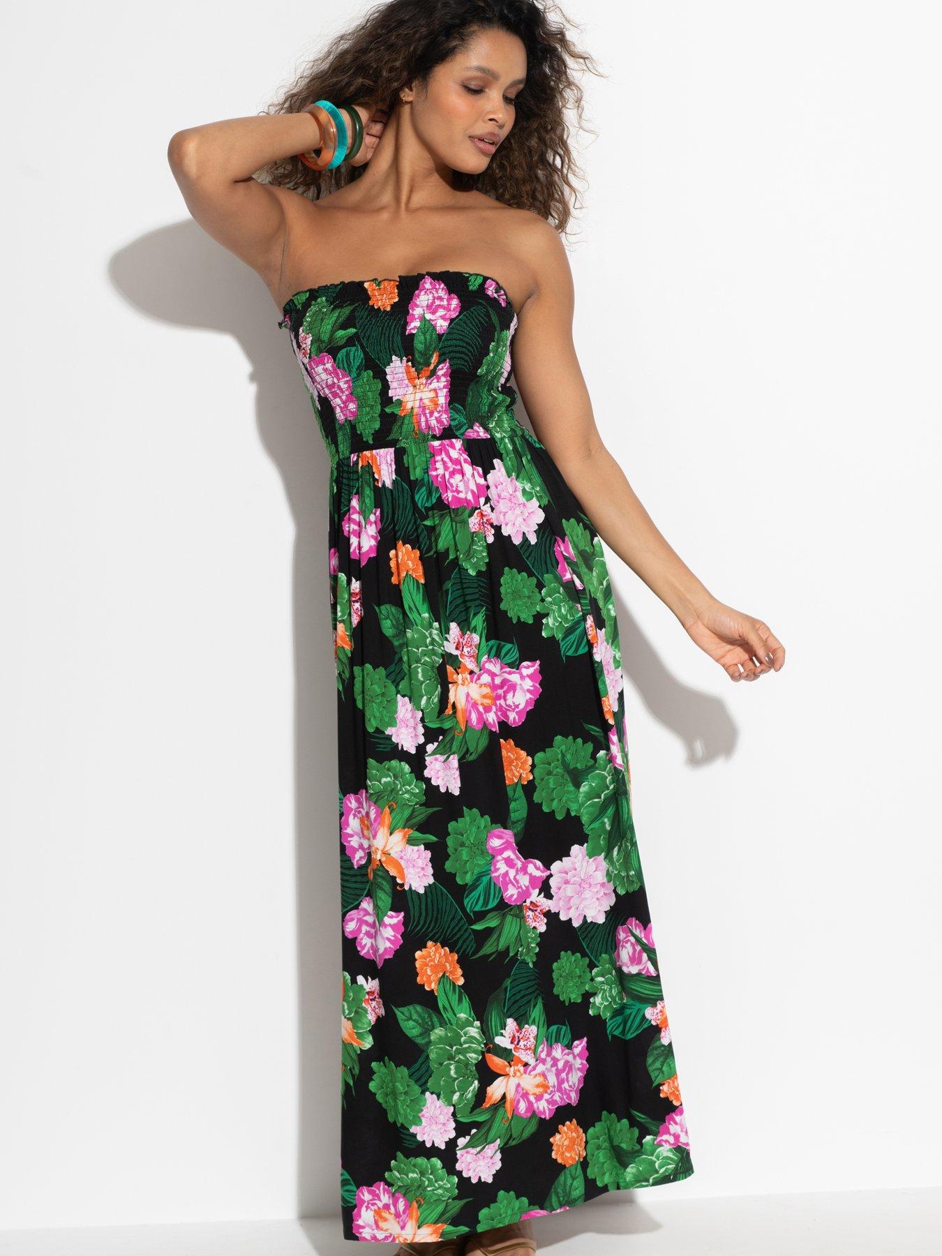 Pour Moi Emma Strapless Shirred Bodice Maxi Beach Dress