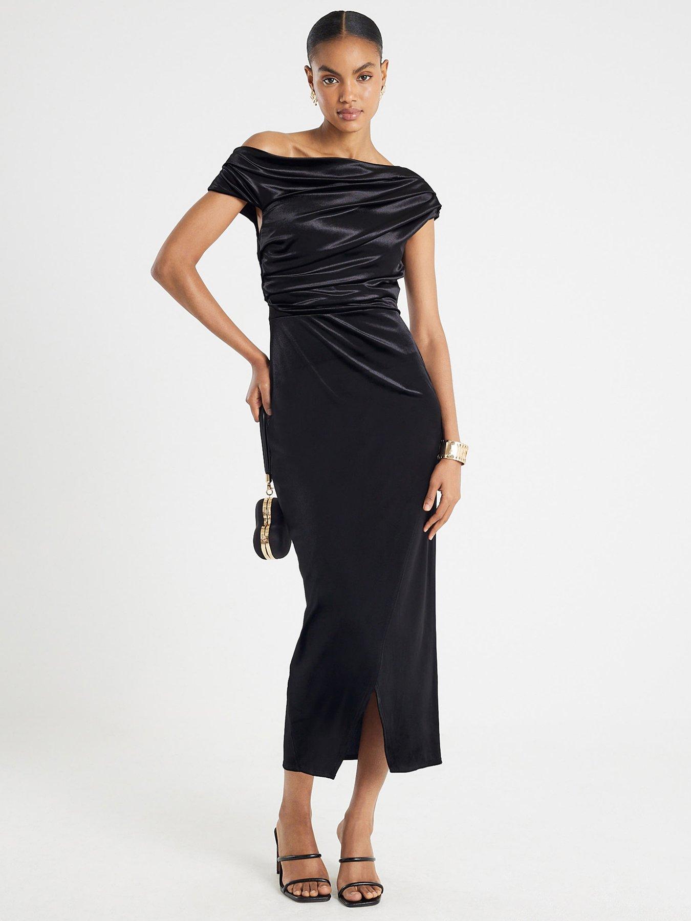 River Island Velvet Drape Midi Dress - Black