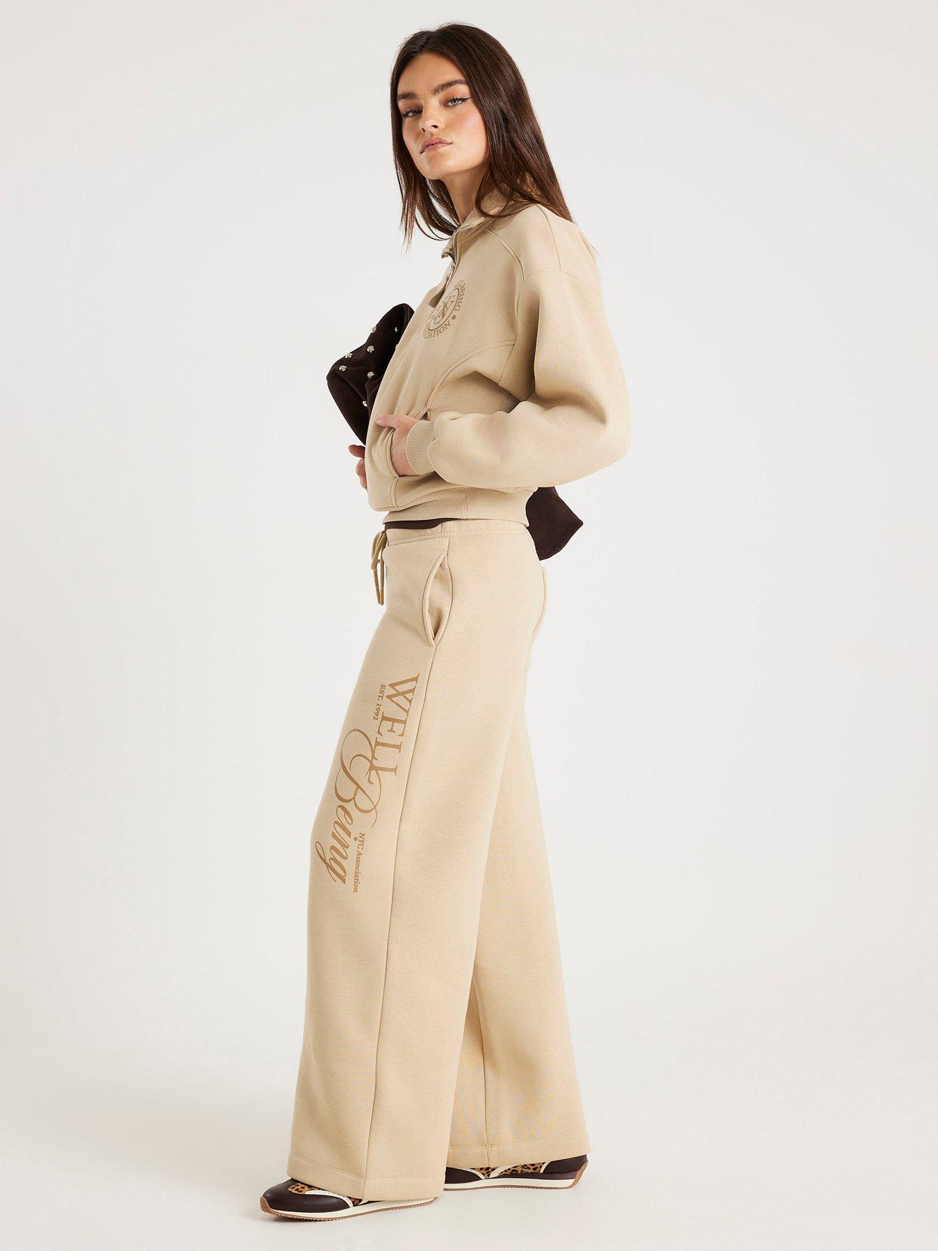 River Island Nyc Wide Leg Joggers - Beige