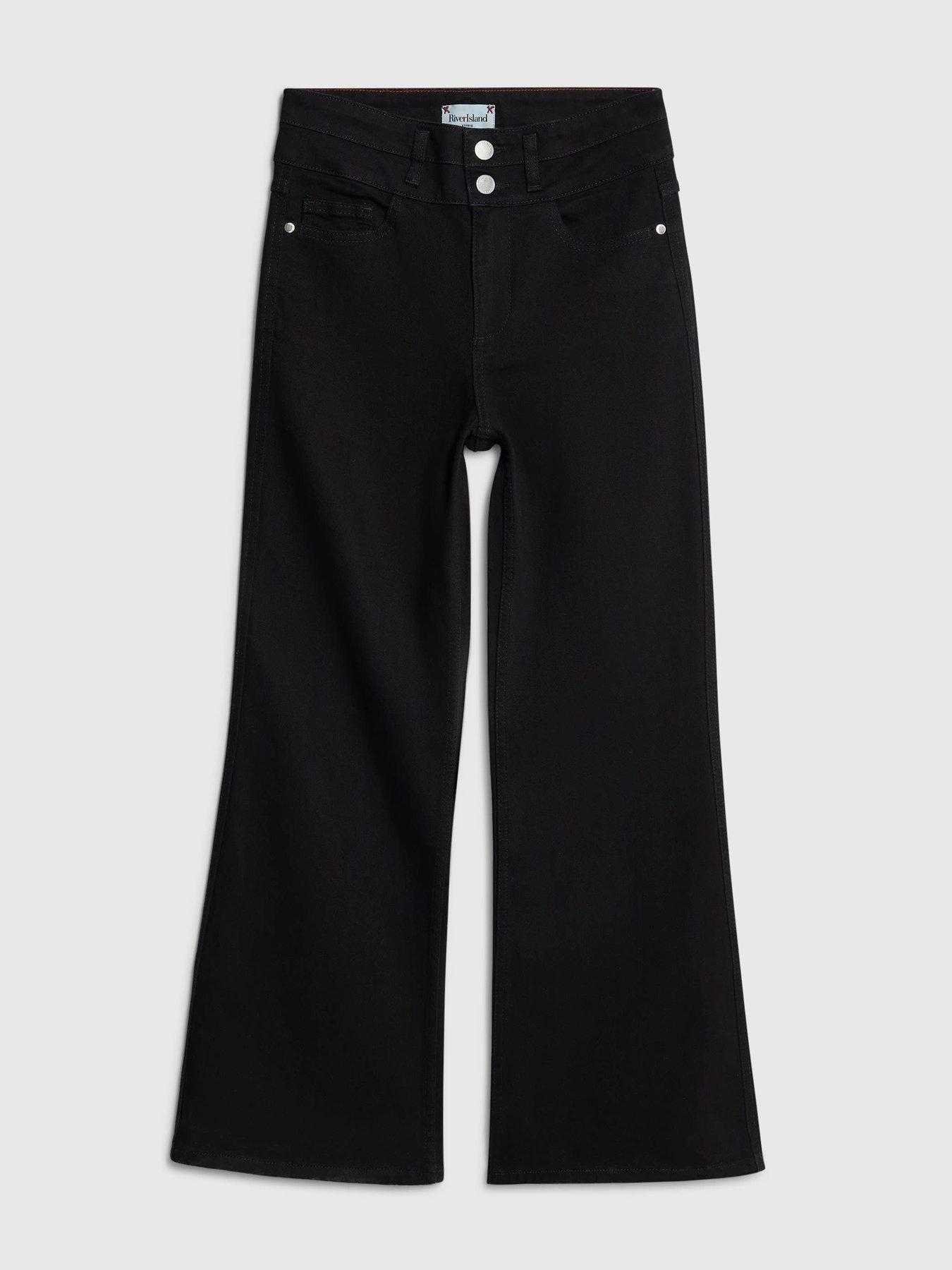 River Island Petite High Rise Relaxed Flare Jeans - Black