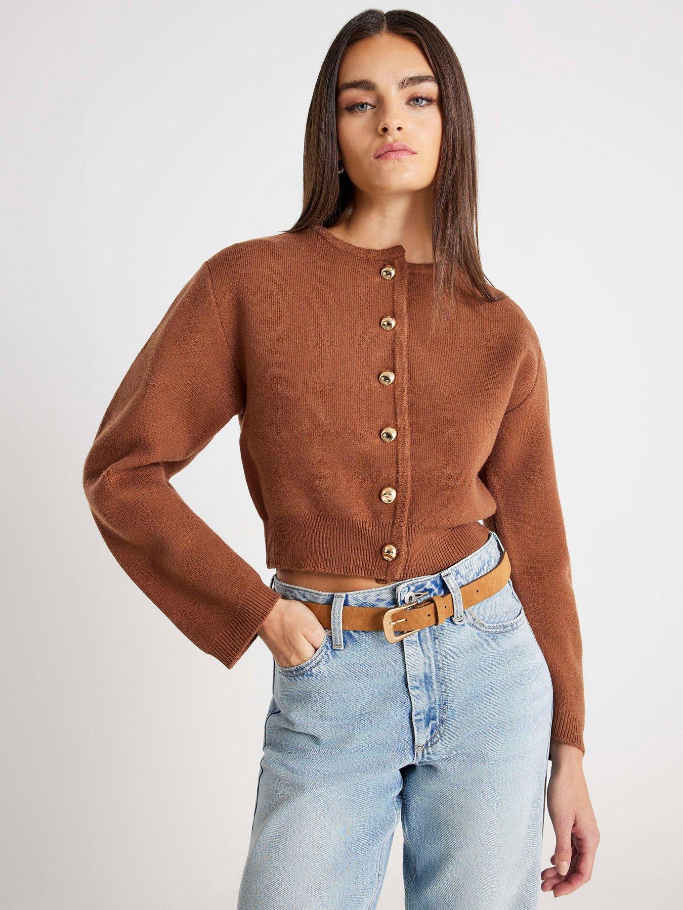 River Island Structured Sleeve Cardigan - Brown