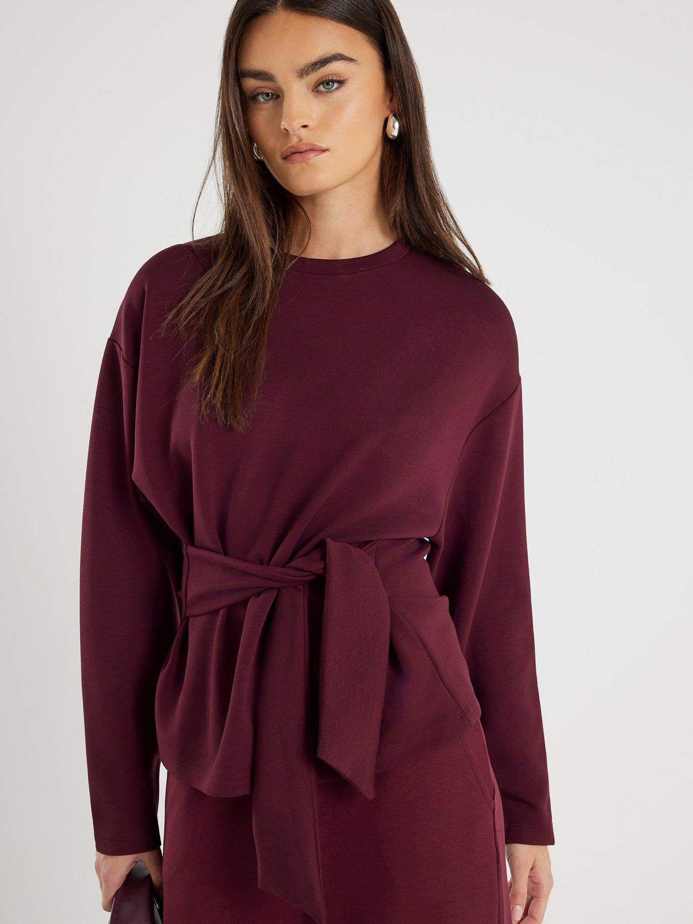 River Island Red Premium Long Sleeve Tie Front Top - Red