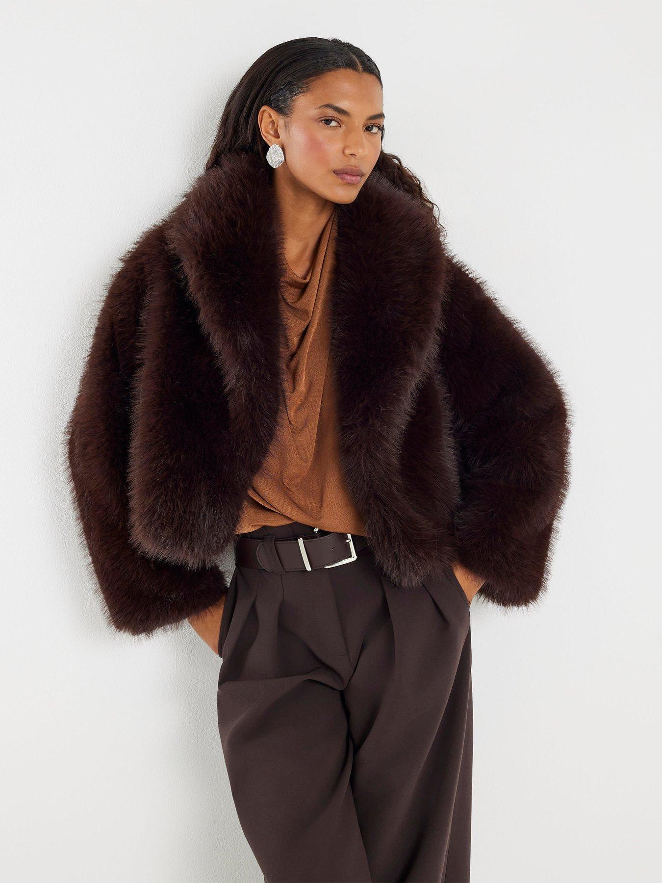 River Island Short Faux Fur Jacket - Brown