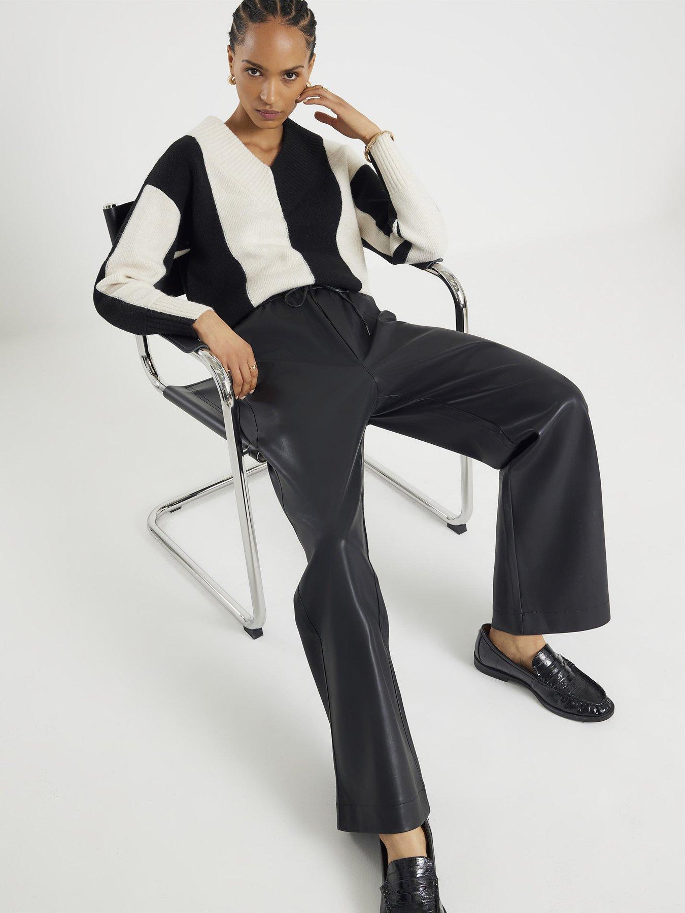River Island Faux Leather Elasticated Waist Trousers - Black