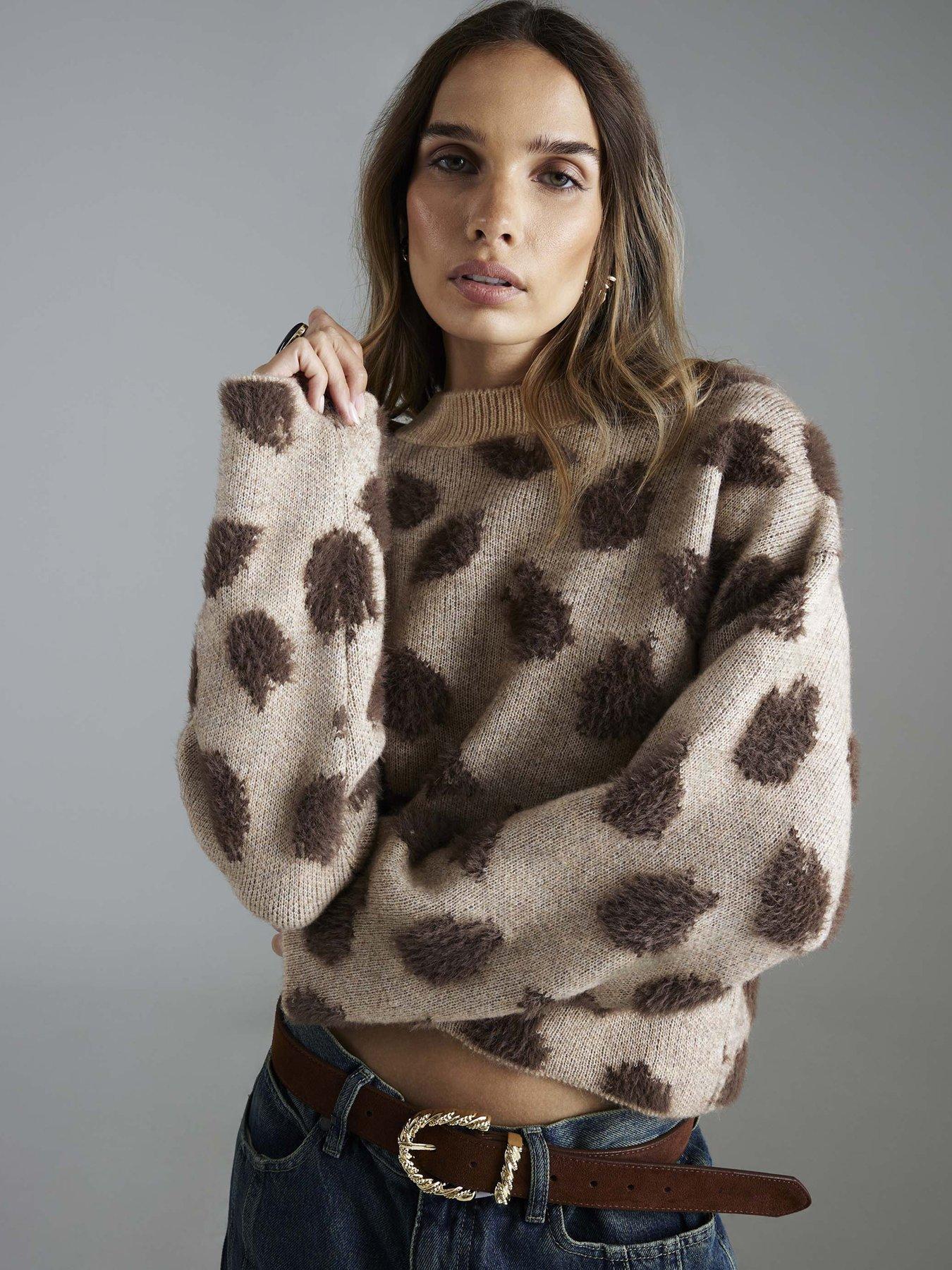 River Island Knitted Leopard Print Jumper - Brown
