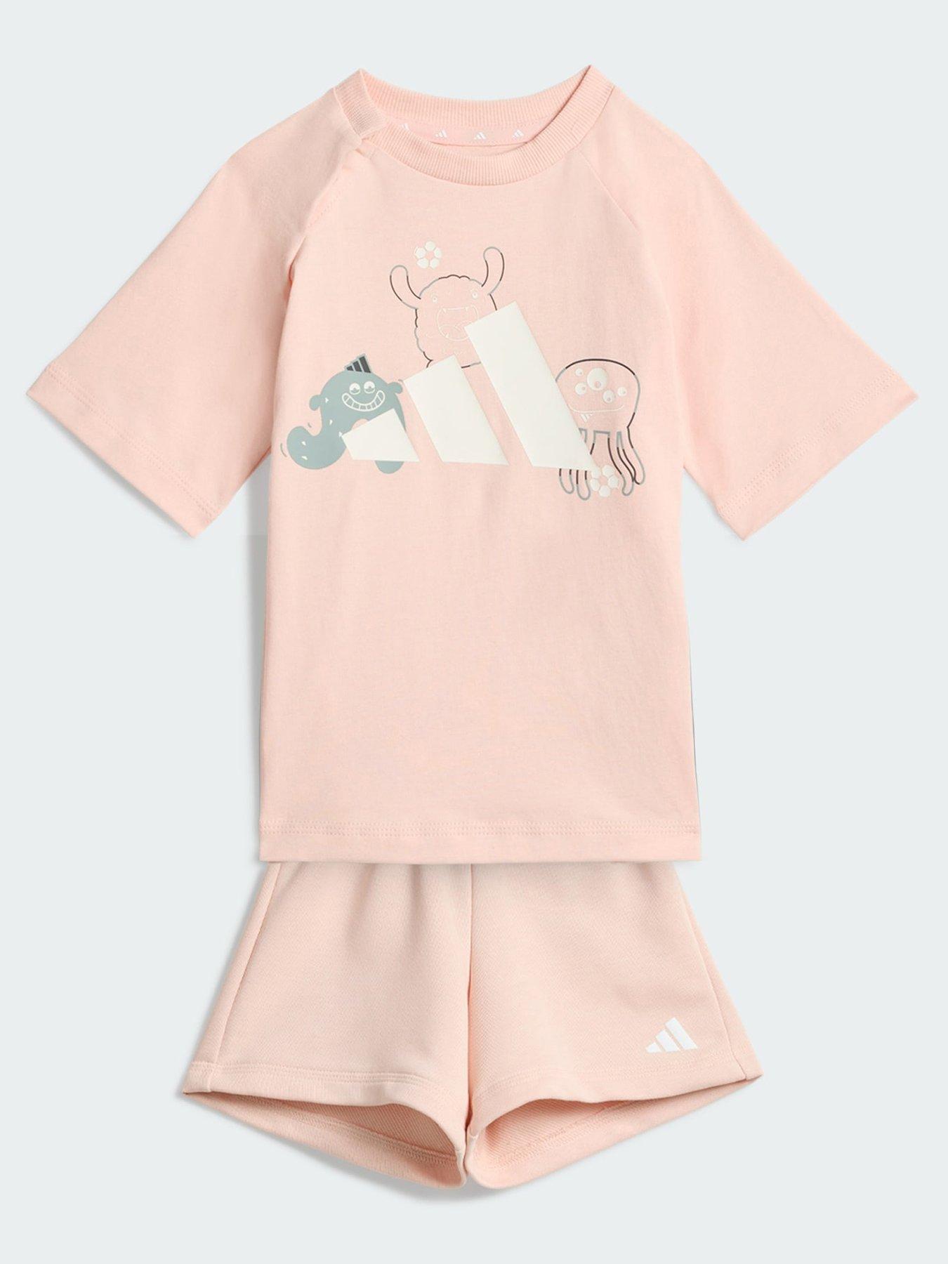 adidas Tiro_Nster T-Shirt & Shorts Set, Pink, Size 6-9 Months