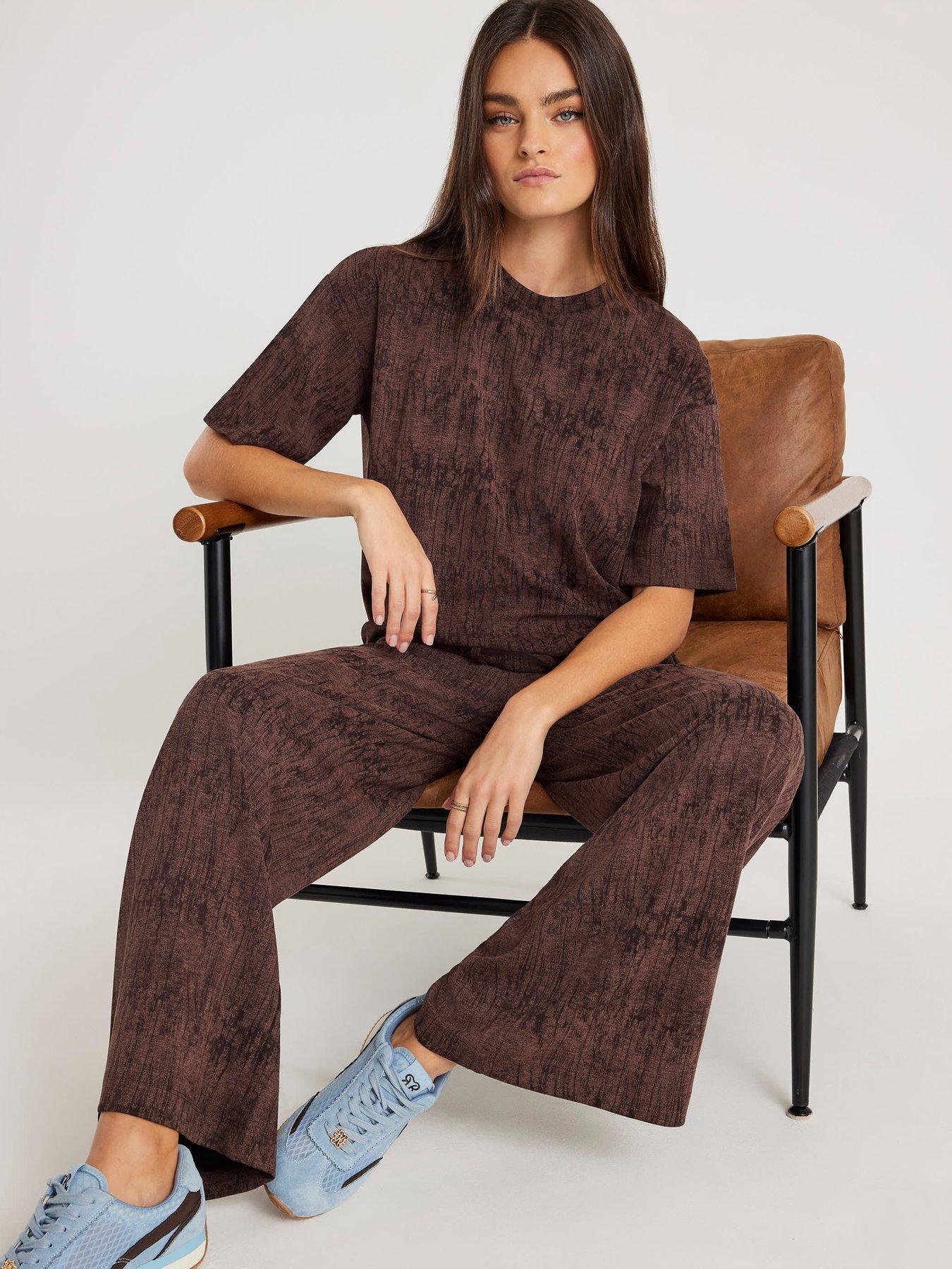 River Island Premium Crinkle Effect Wide Leg Joggers - Brown