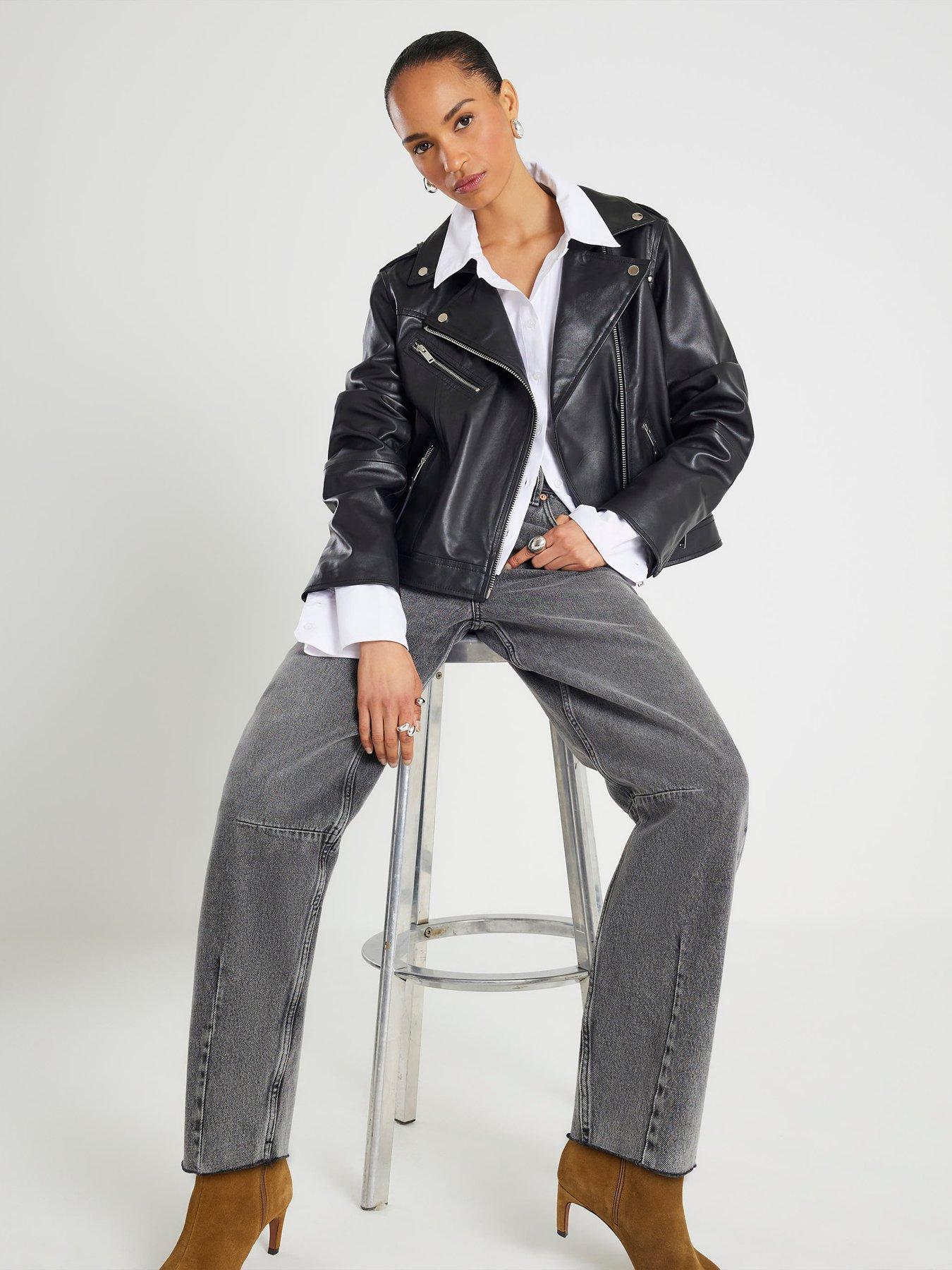 River Island Leather Biker Jacket - Black