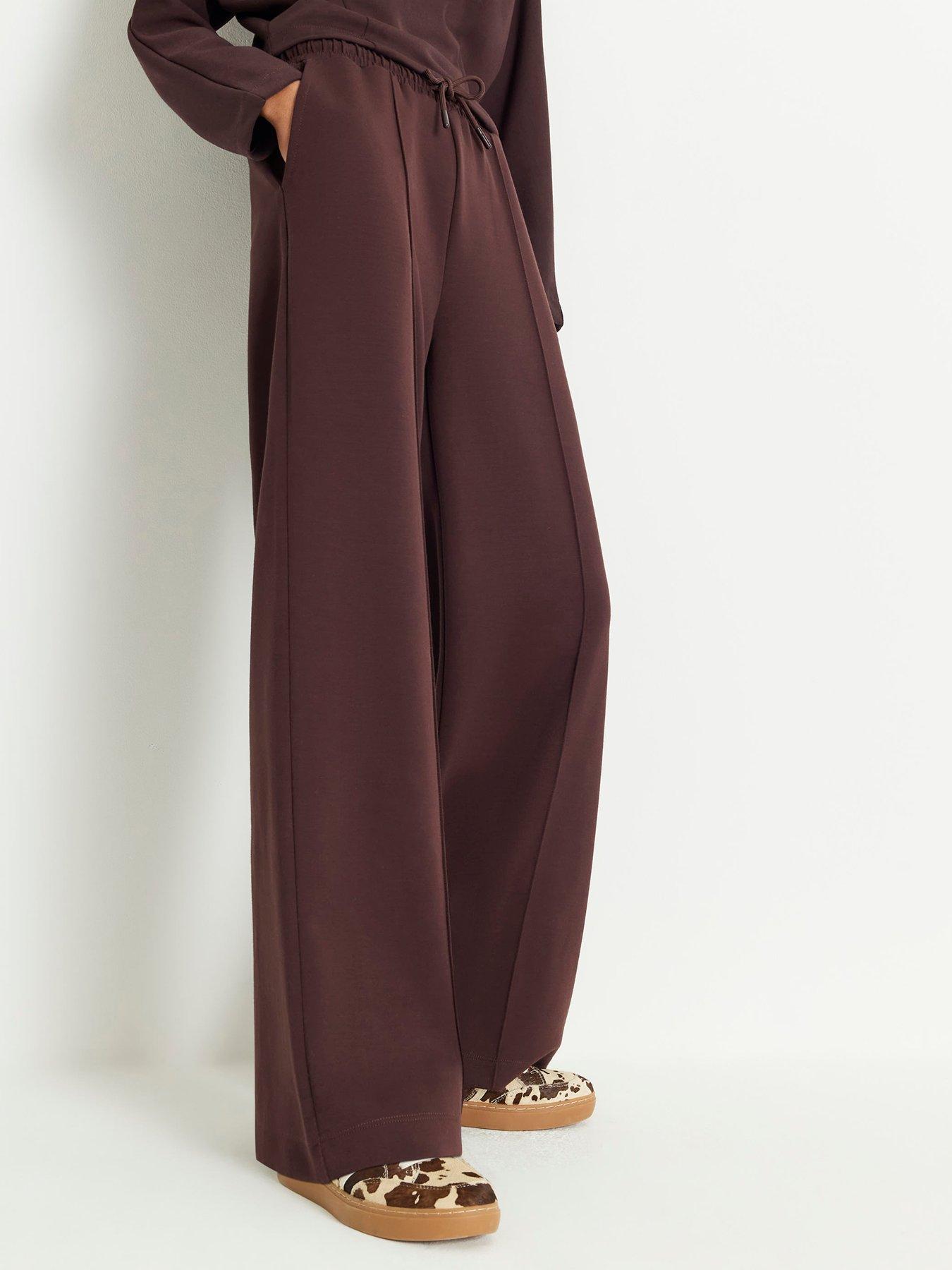 River Island Premium Wide Leg Pintuck Joggers - Brown