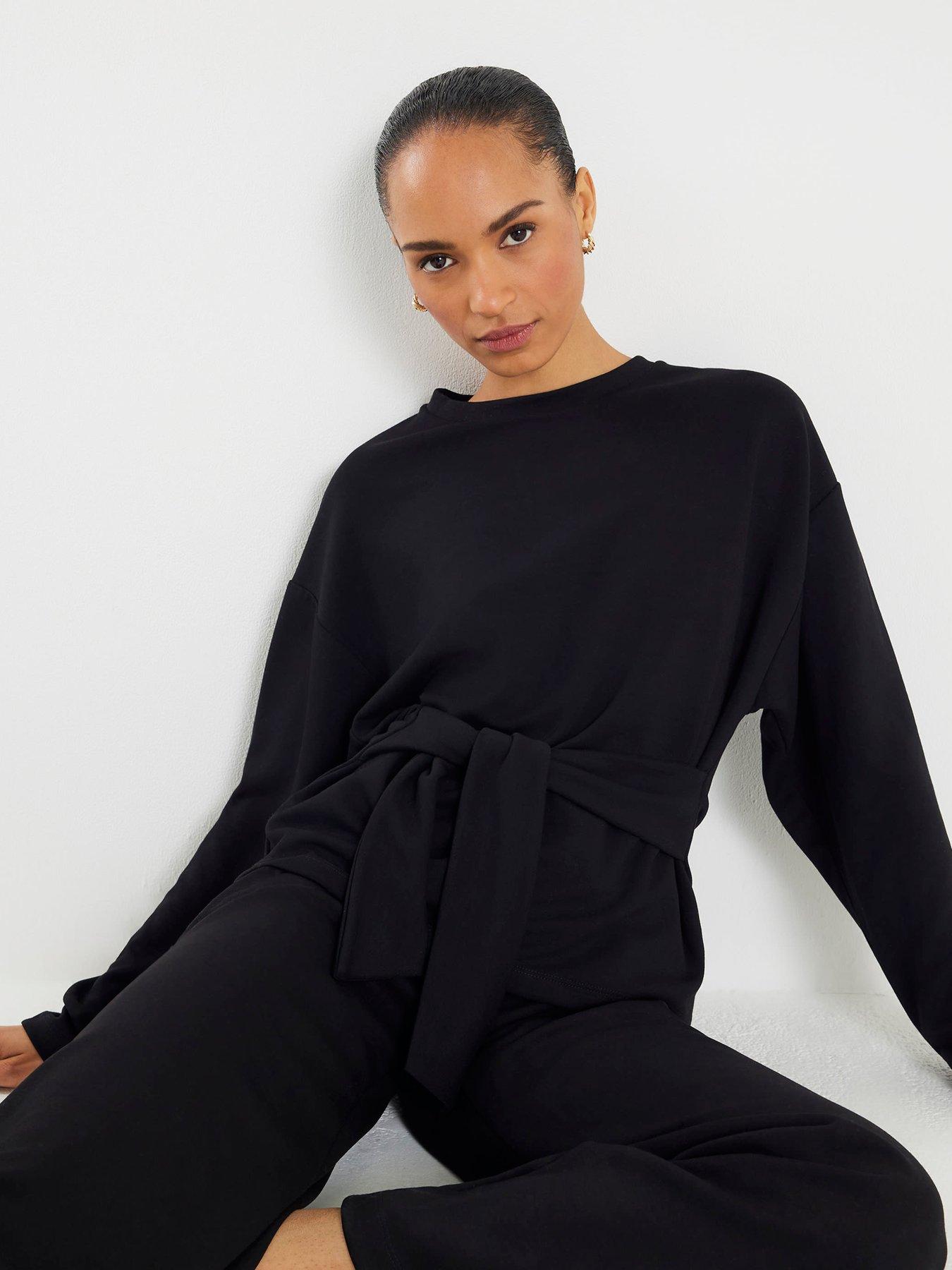 River Island Premium Long Sleeve Tie Front Top - Black