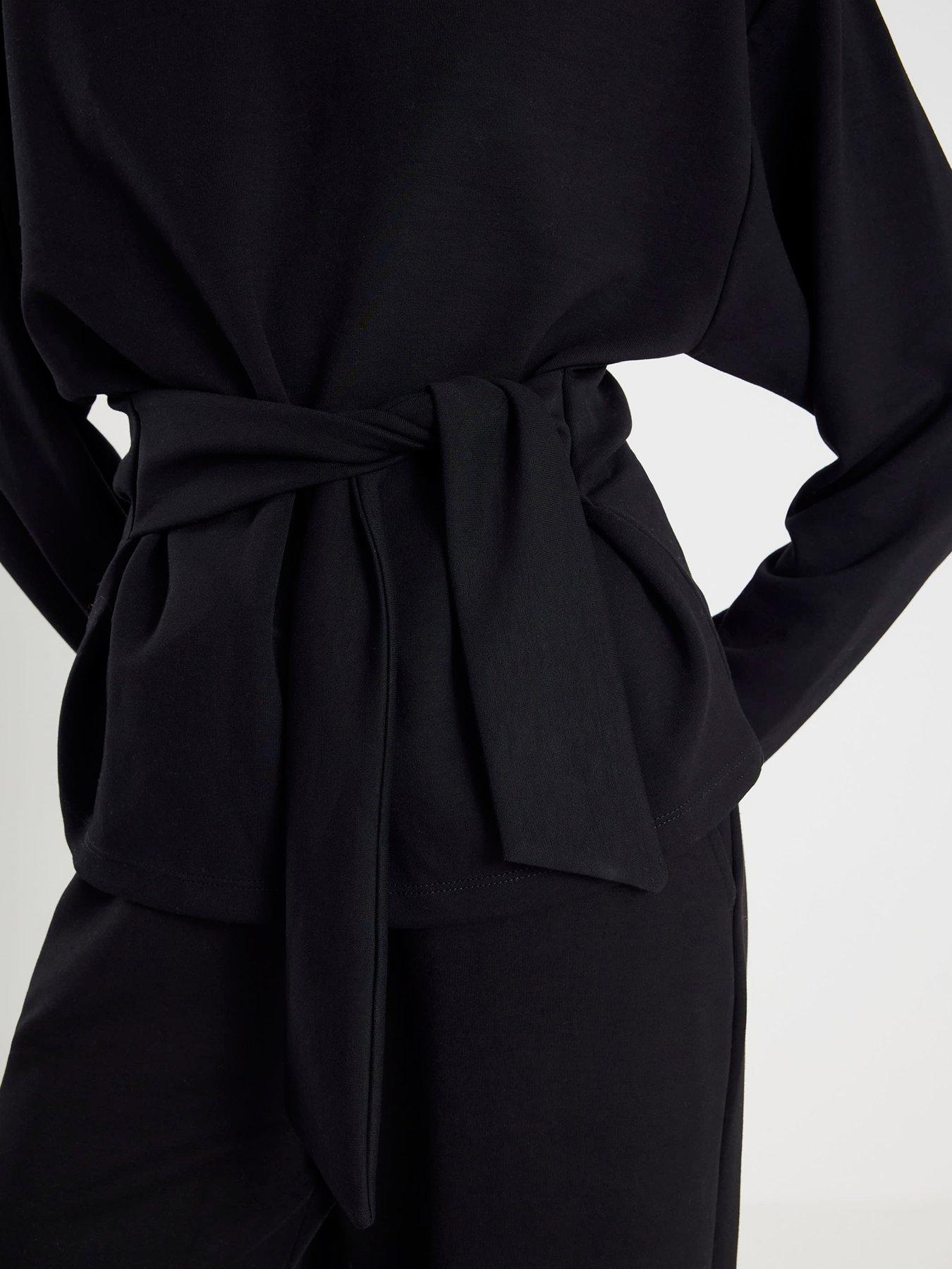 Image 3 of 3 of River Island Premium Long Sleeve Tie Front Top - Black