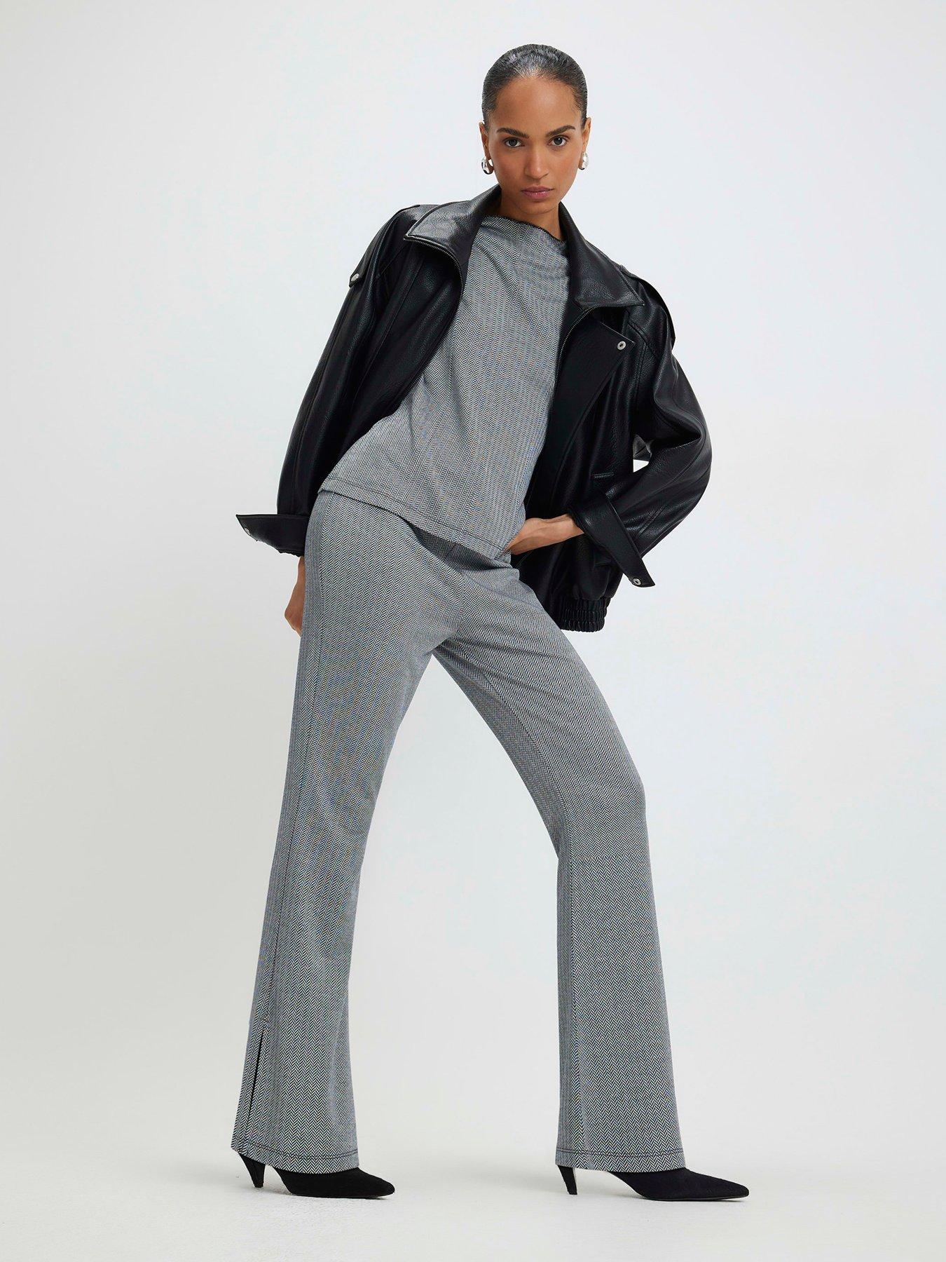 River Island Herringbone Flared Trousers - Grey