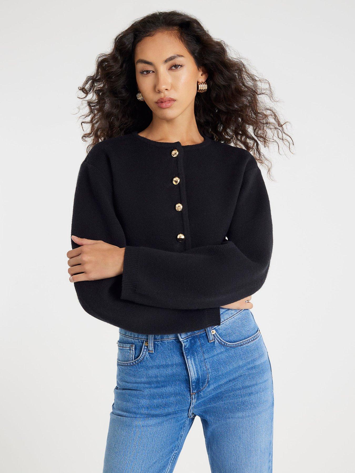 River Island Knitted Structured Sleeve Cardigan - Black