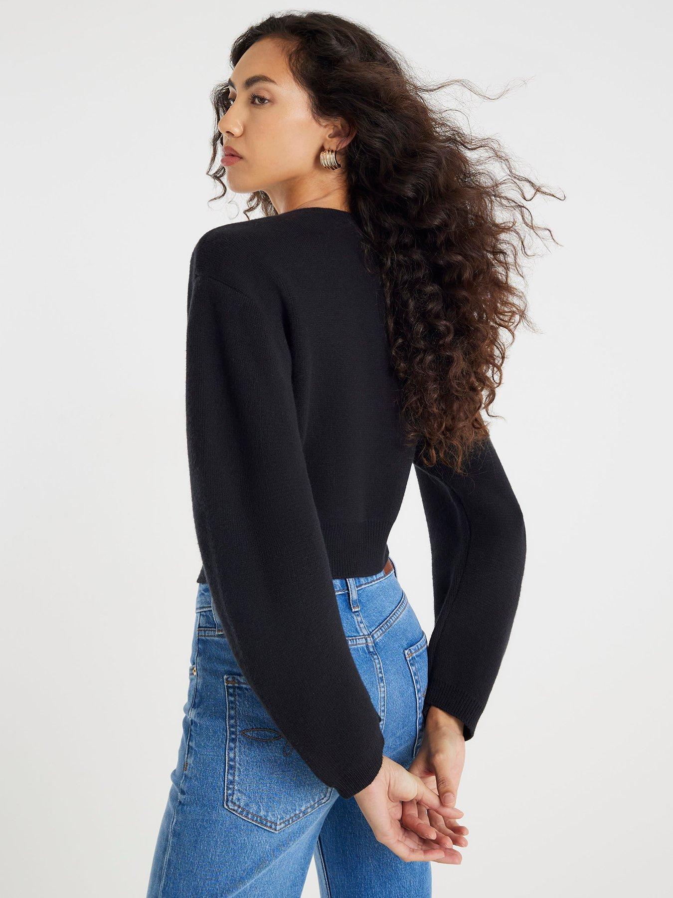 Image 2 of 4 of River Island Knitted Structured Sleeve Cardigan - Black