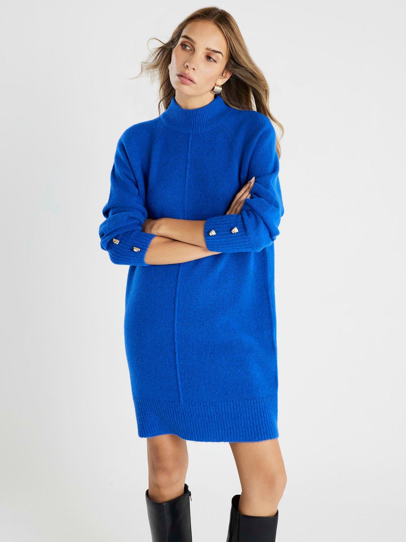 River Island Knitted Long Sleeve Jumper Dress - Blue