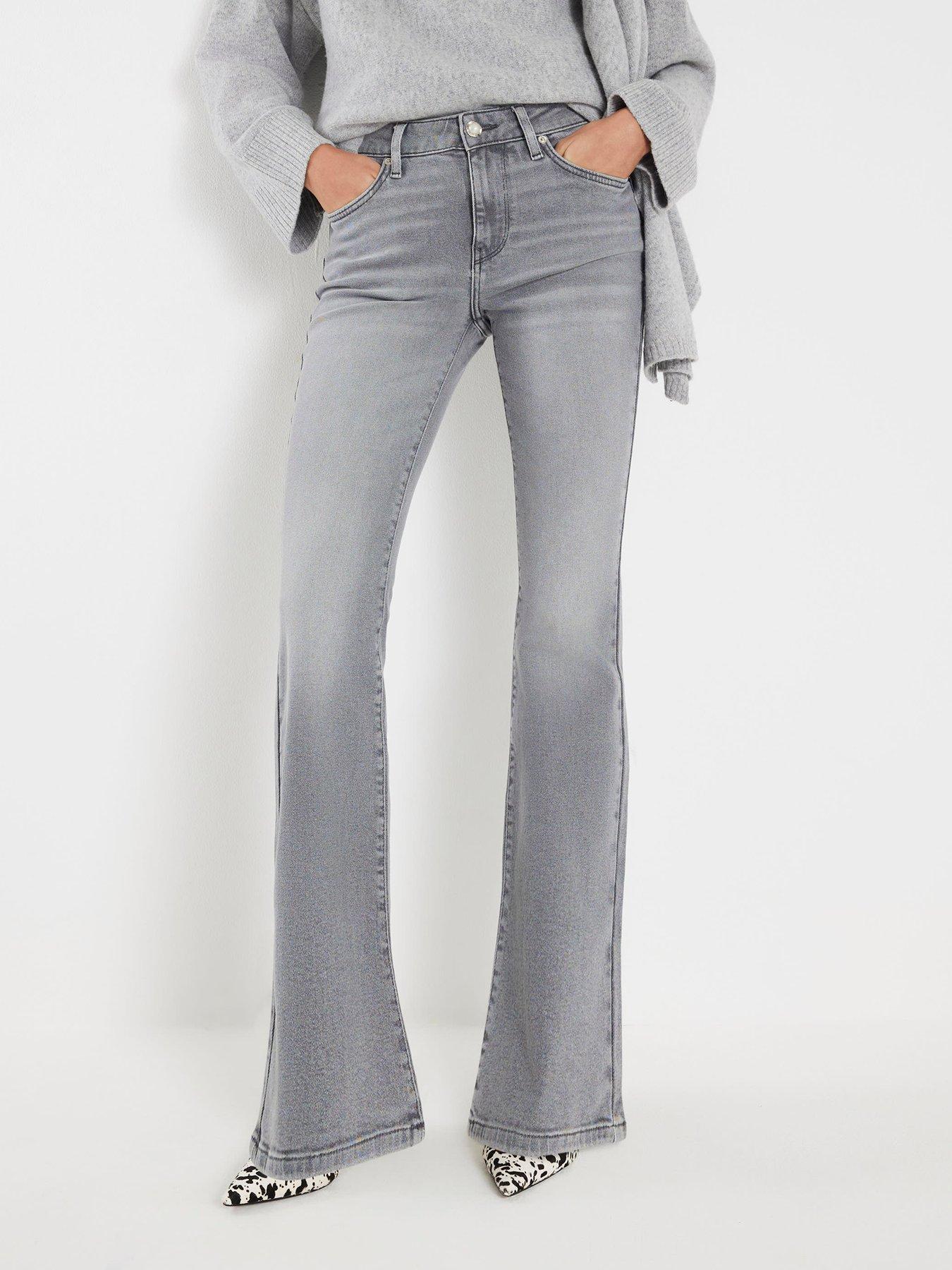 Image 1 of 4 of River Island Mid Rise Flared Jeans - Grey
