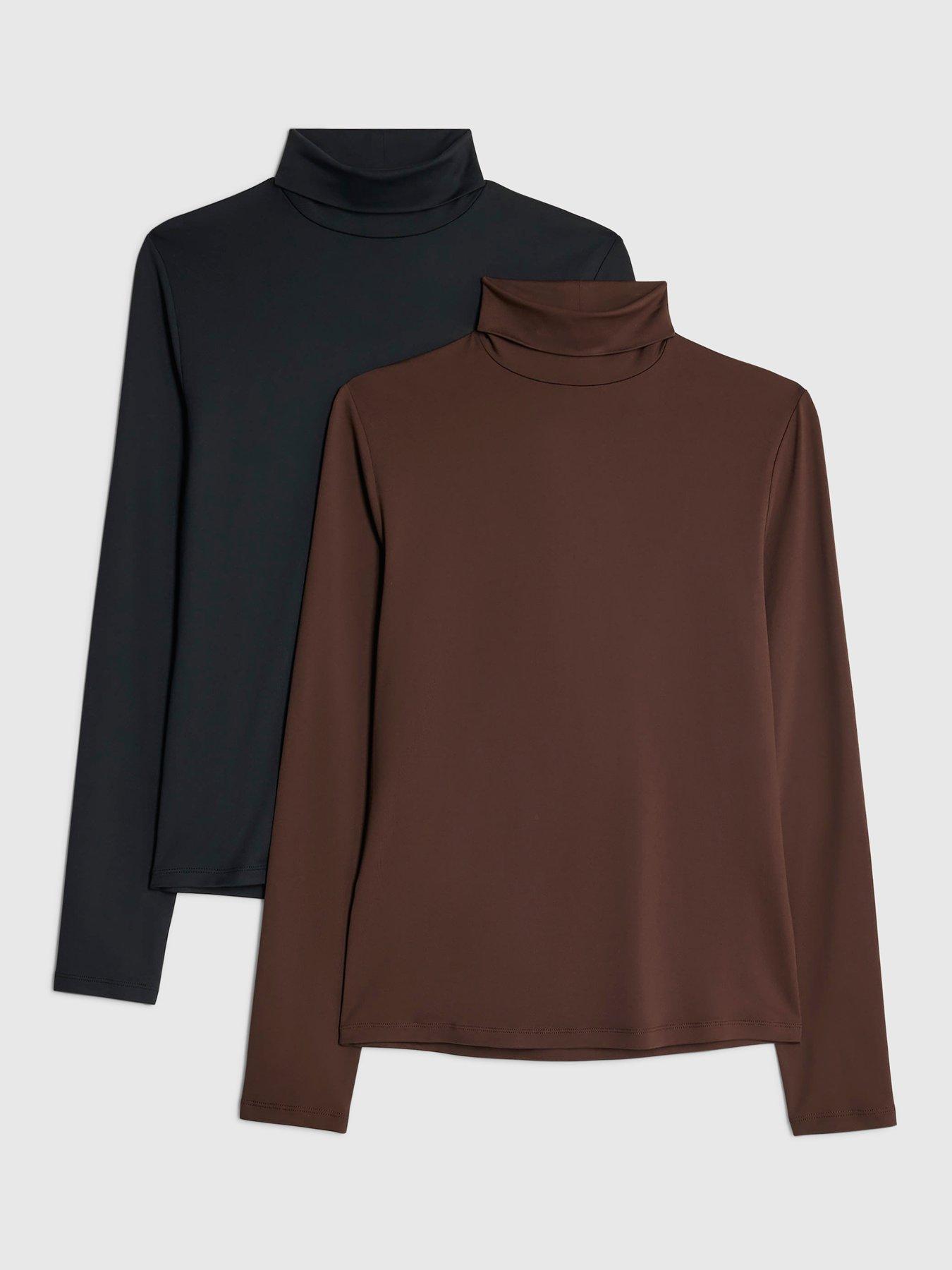 River Island 2 Pack Long Sleeve Roll Neck Tops - Brown