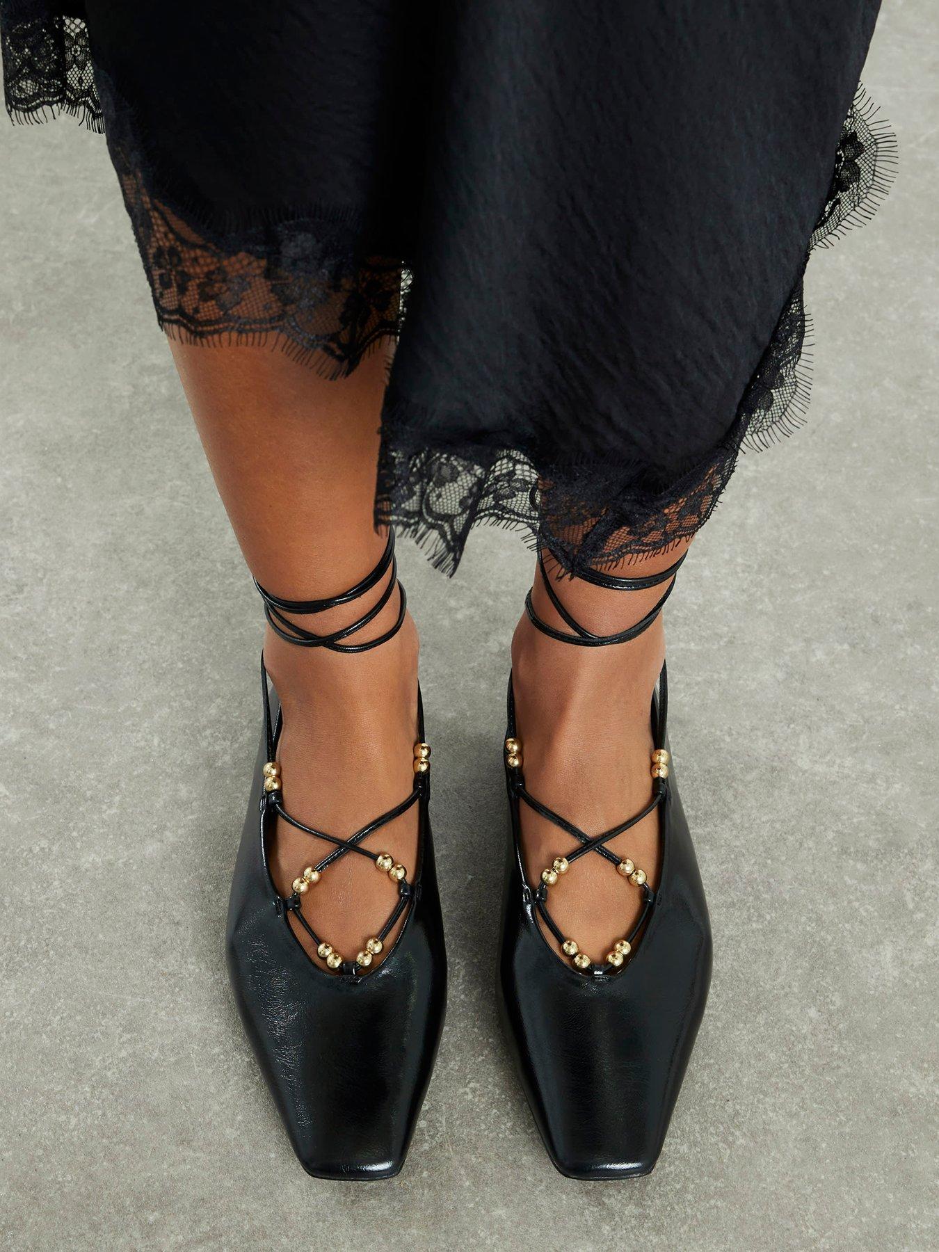 River Island Lace Up Ballet Pumps - Black
