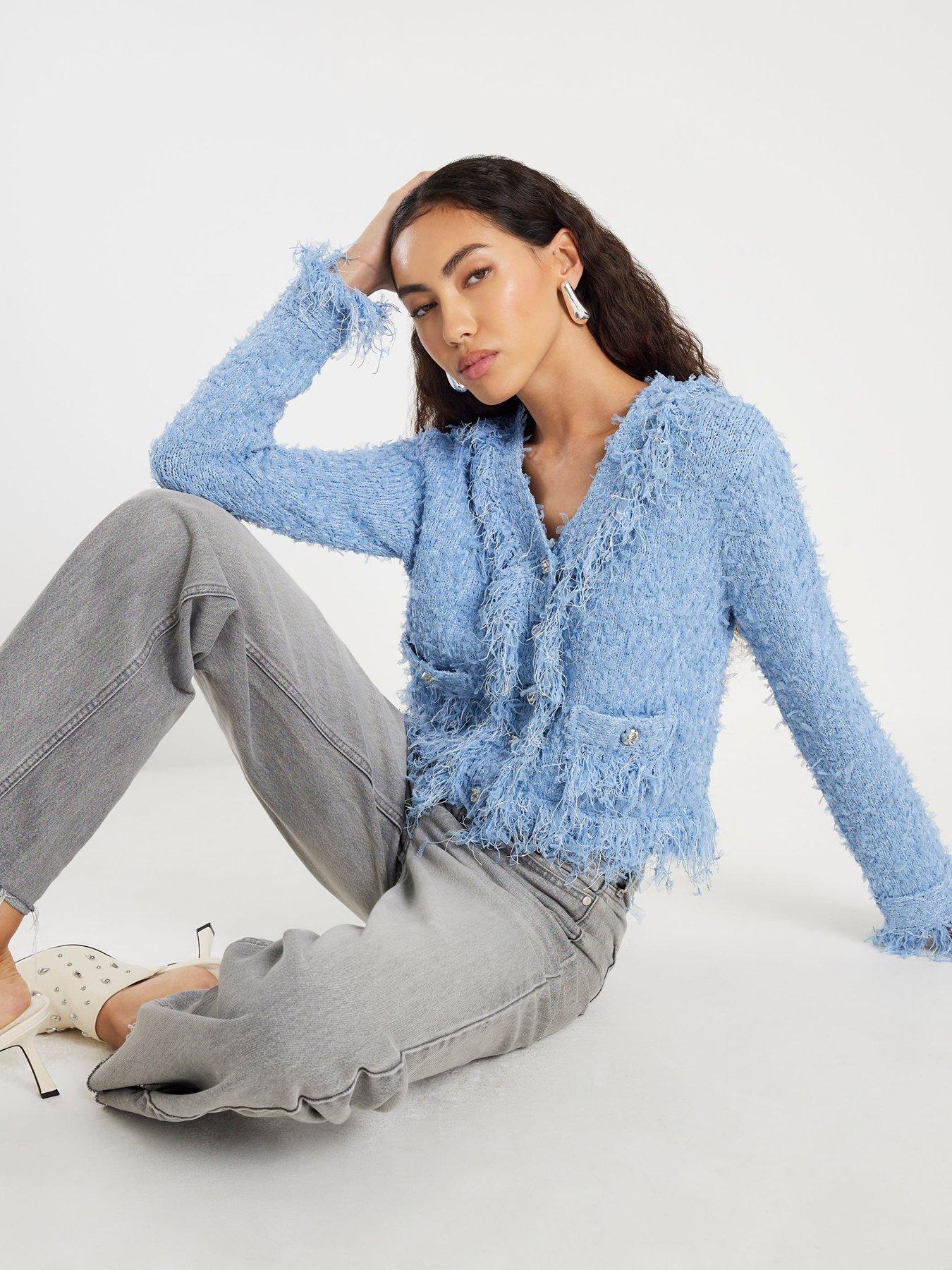 River Island Boucle Long Sleeve Cardigan - Blue