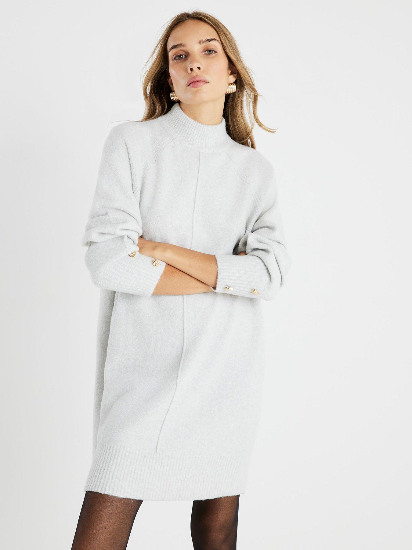 River Island Knitted Long Sleeve Jumper Dress - Grey