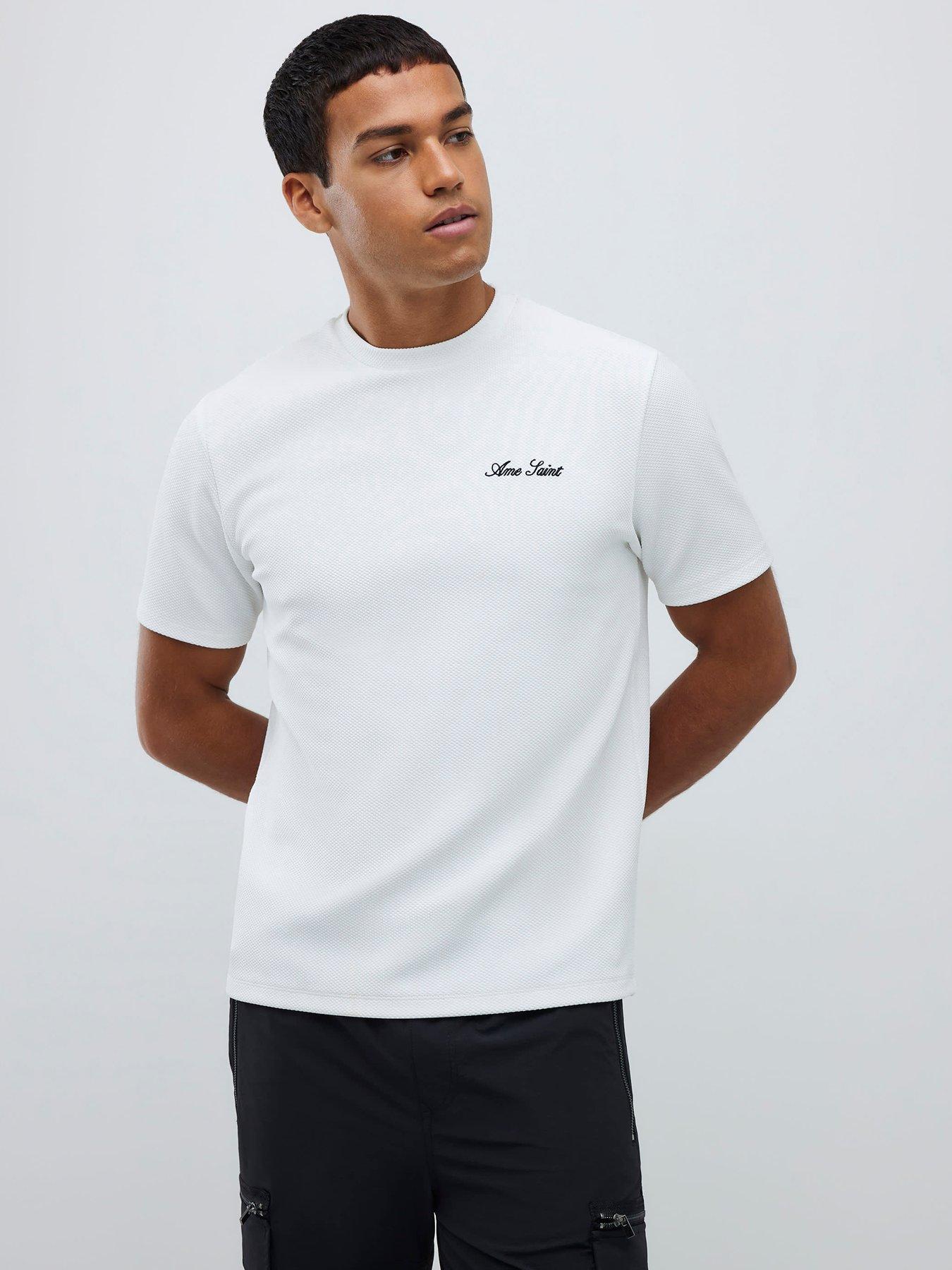 Image 1 of 4 of River Island Slim Fit Textured Ame Saint T-shirt - White