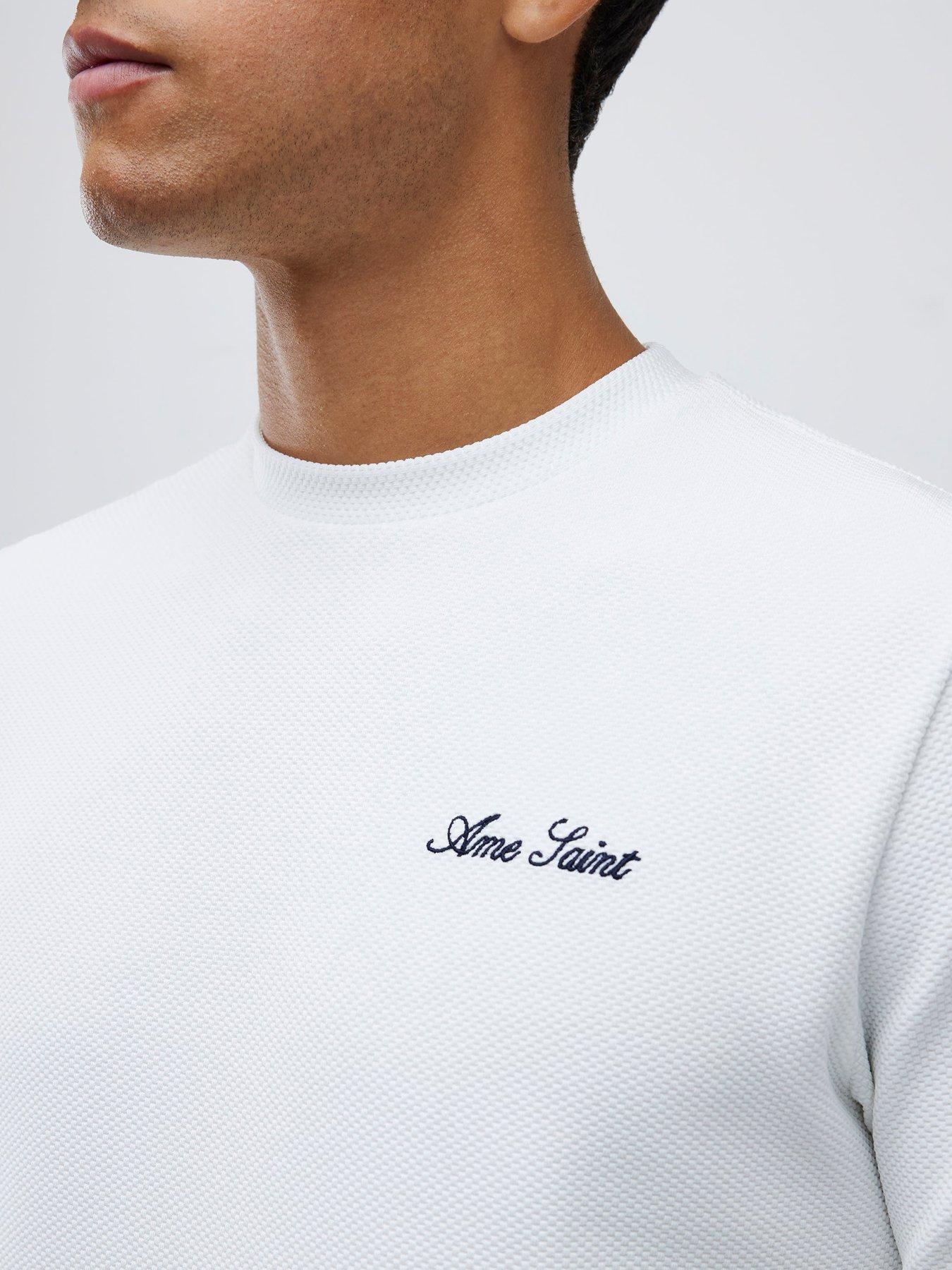 Image 4 of 4 of River Island Slim Fit Textured Ame Saint T-shirt - White