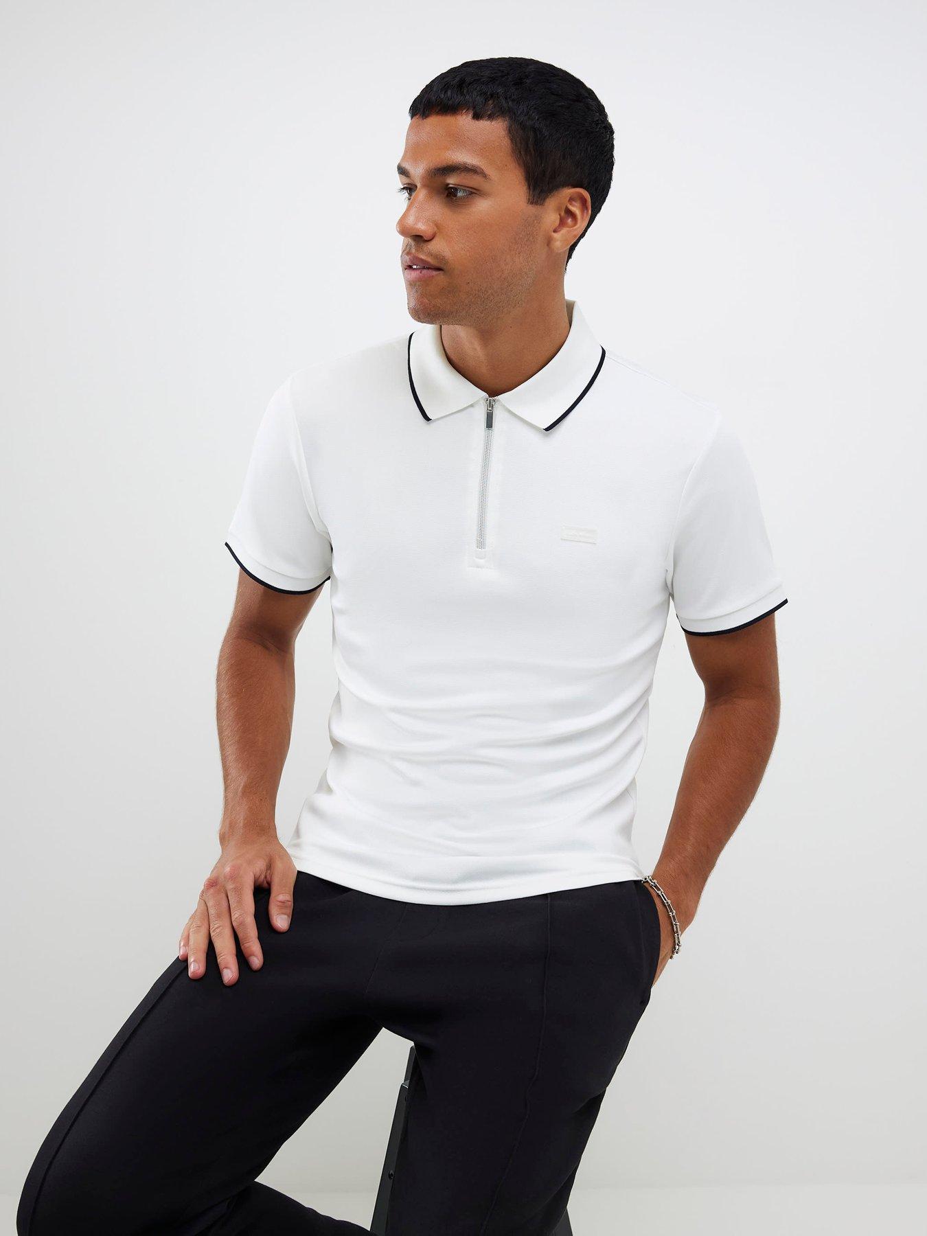 River Island Muscle Fit Les Amis Stripe Polo Shirt - White