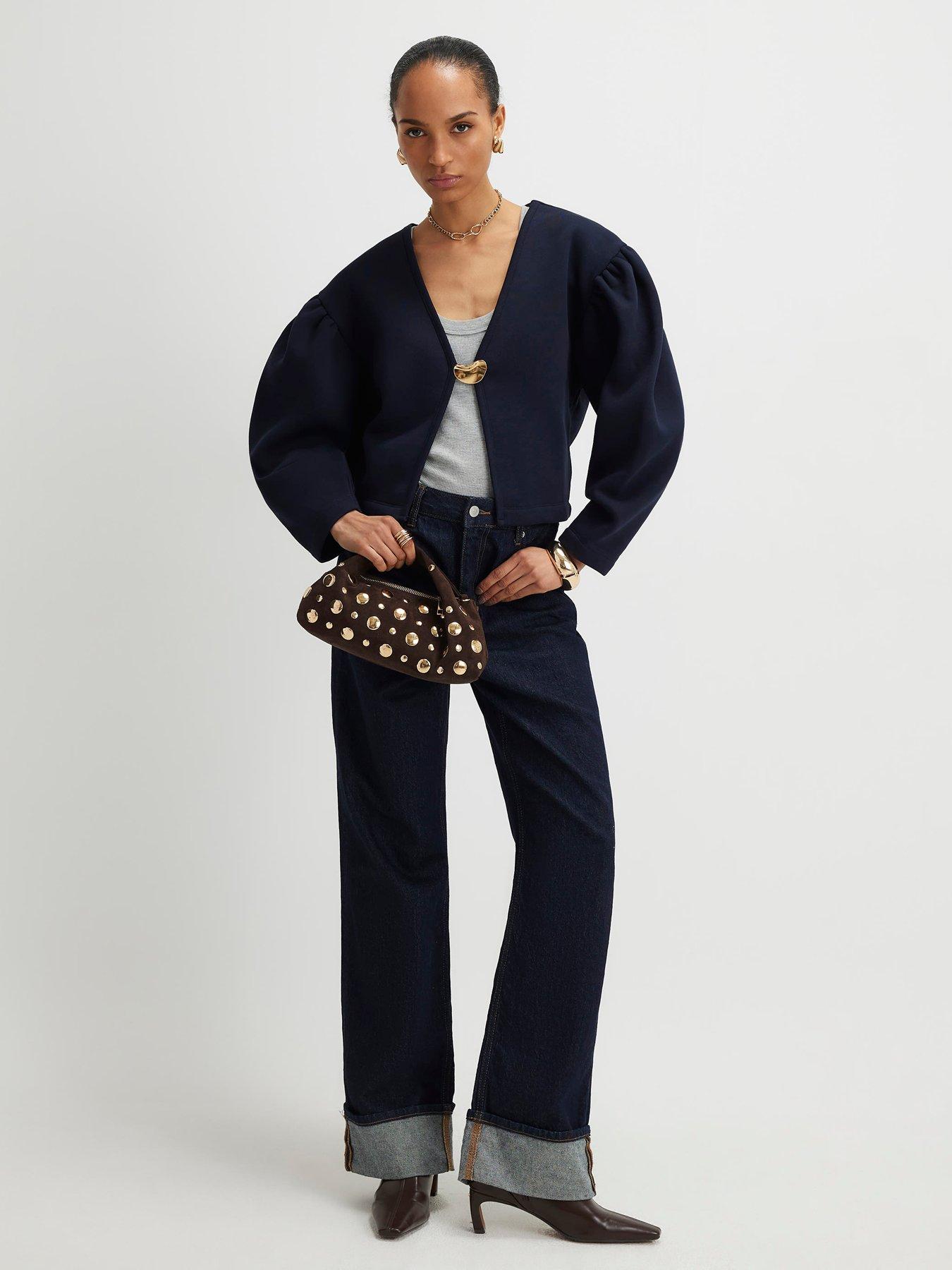 Image 3 of 4 of River Island Long Sleeve Button Detail Cardigan - Navy