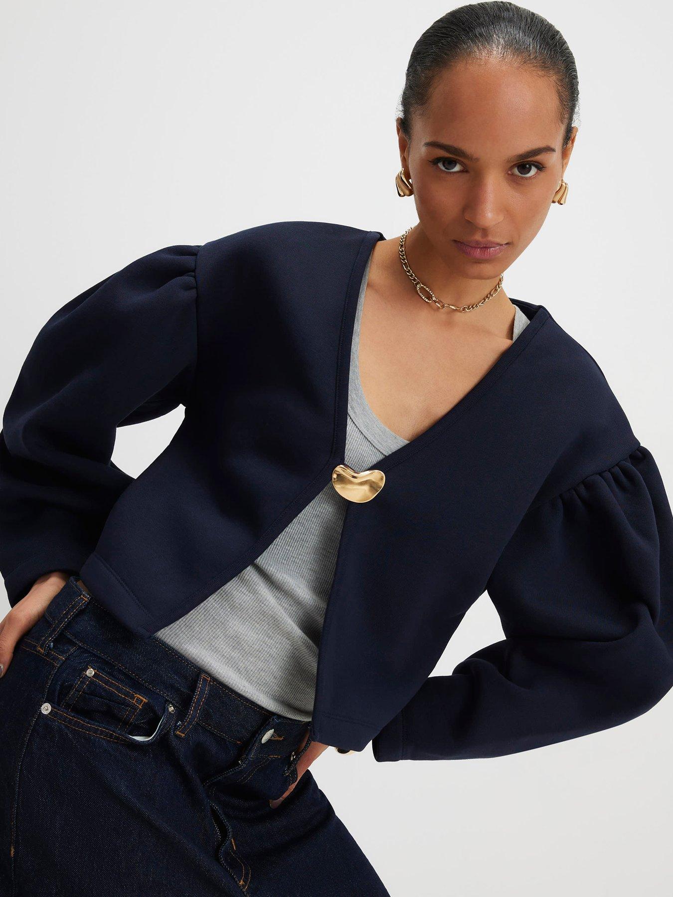 Image 4 of 4 of River Island Long Sleeve Button Detail Cardigan - Navy