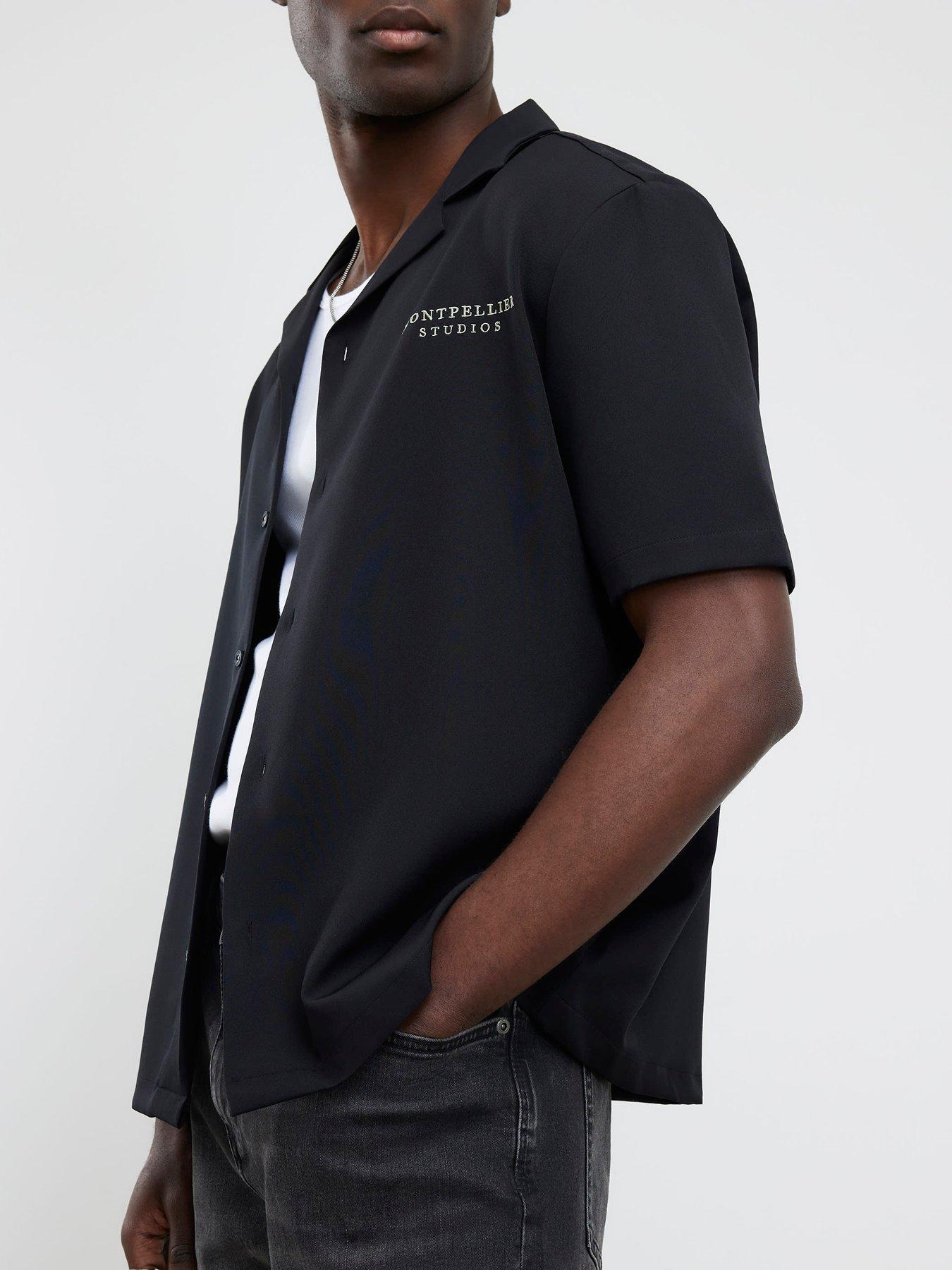 Image 4 of 4 of River Island Regular Fit Montpellier Studios Shirt - Black