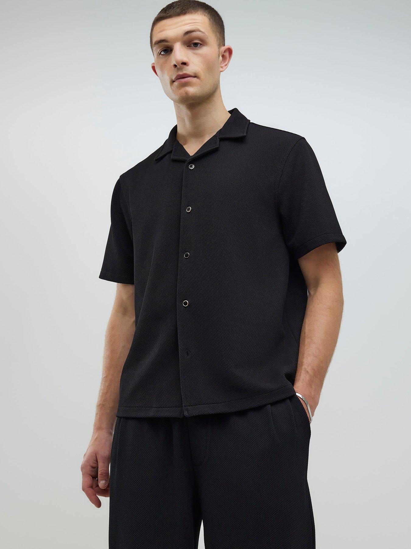 River Island Slim Fit Revere Shirt - Black