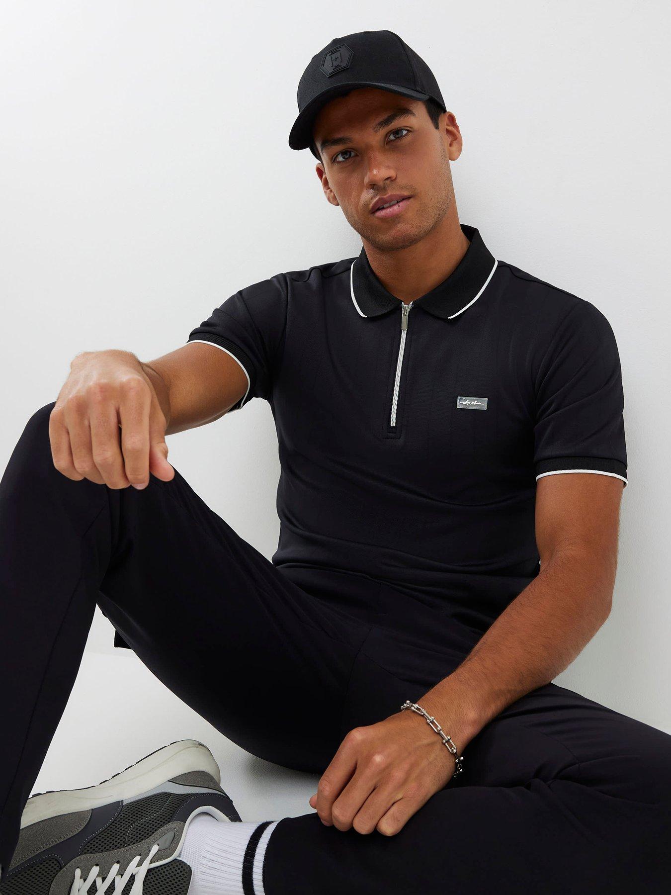 River Island Muscle Fit Les Amis Stripe Polo Shirt - Black