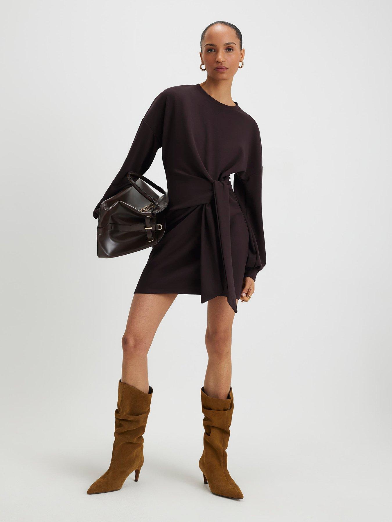 Image 3 of 4 of River Island Knot Side Mini Dress - Dark Brown