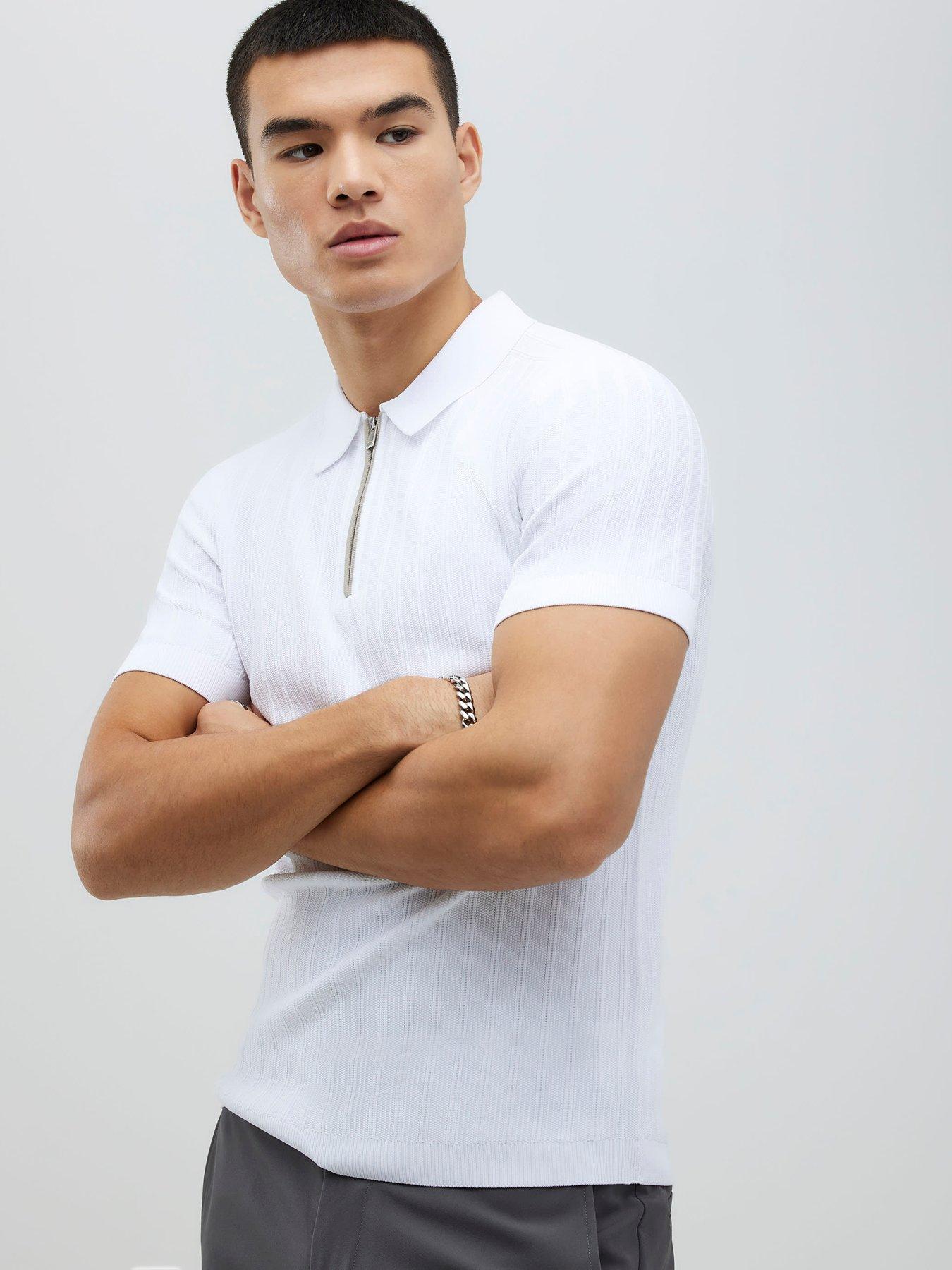 River Island Muscle Fit Rib Polo Shirt - White