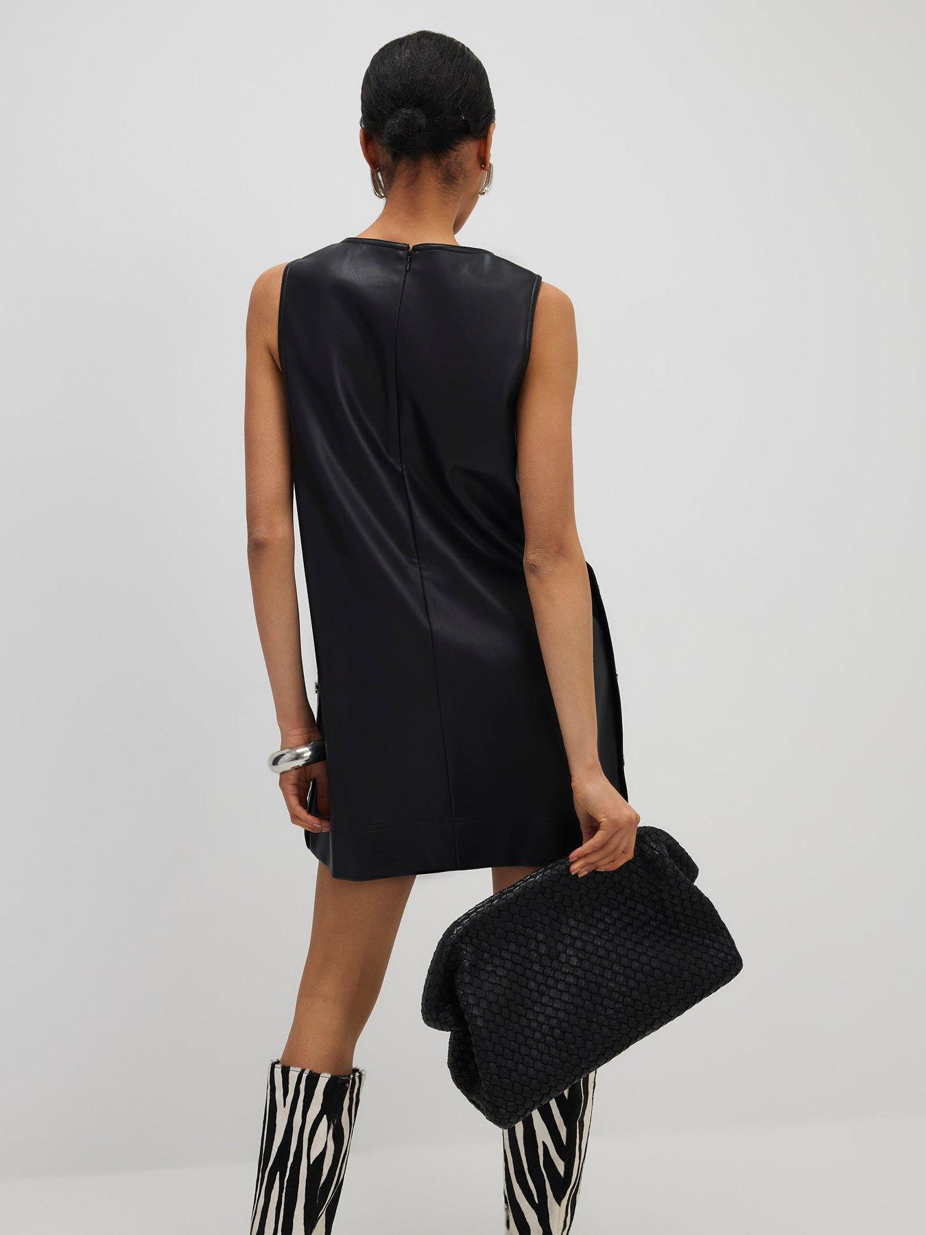 slim fit dress slacks BLACK FAUX LEATHER SCALLOPED DRESS
