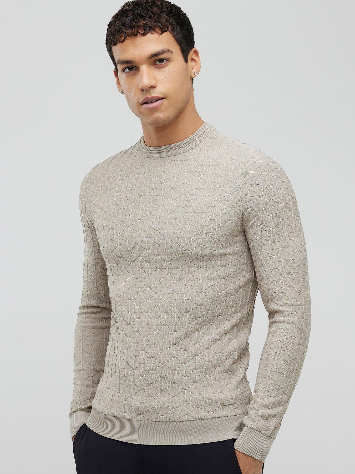 River Island Beige Muscle Fit Textured Jumper - Light Stone