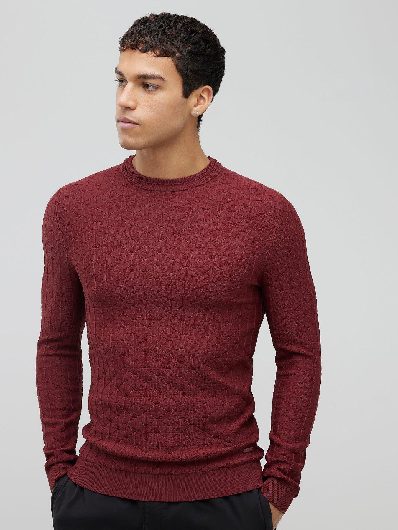 River Island Red Muscle Fit Textured Jumper - Rust