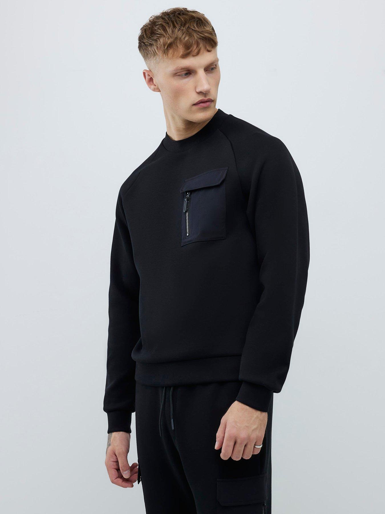 River Island Slim Fit Nylon Hybrid Sweatshirt - Black